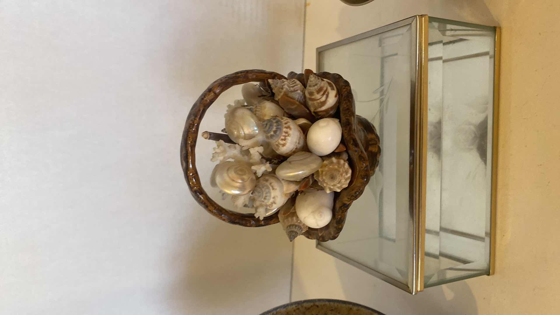 Photo 1 of 4 HOME DECOR-TRIVET SHELL BASKET GLASS BOX & BRASS BOWL