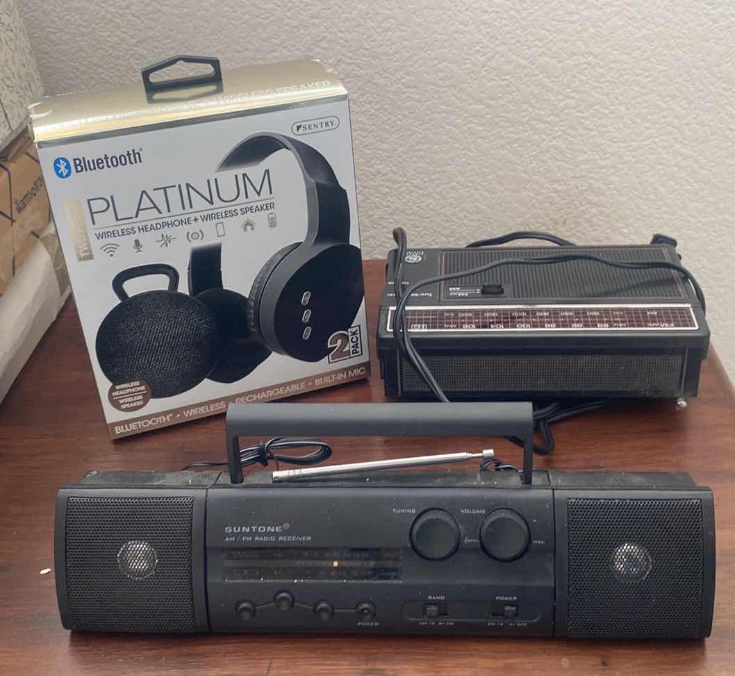 Photo 1 of 3 ELECTRONICS-WIRELESS HEADPHONES CLOCK RADIO AND SUNTONE RADIO