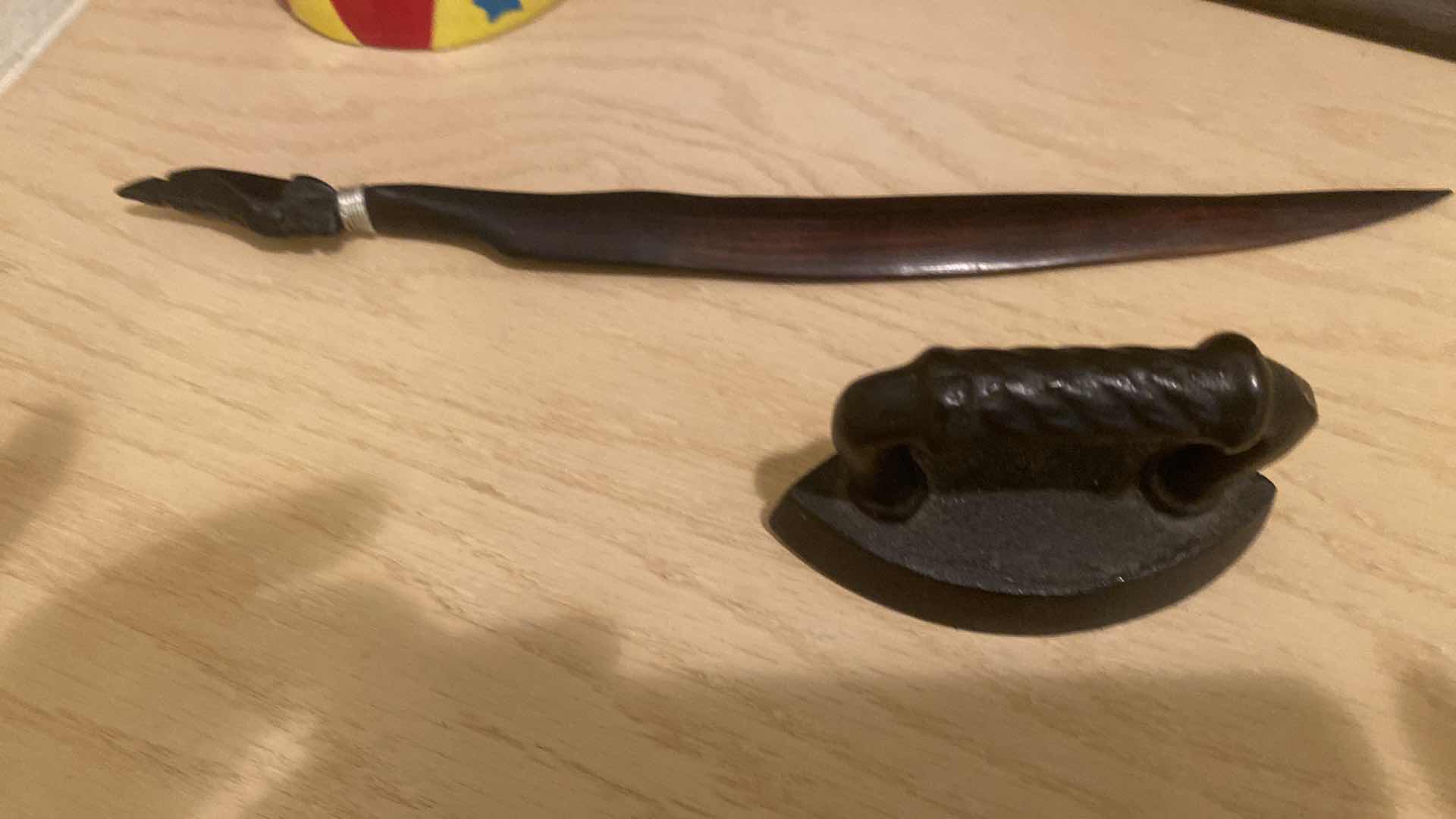 Photo 1 of 4- CLOWN BANK, SMALL IRON, CALLIGRAPHY PEN & FRAMED 3D FRUIT STAND ARTWORK 8” x 6”