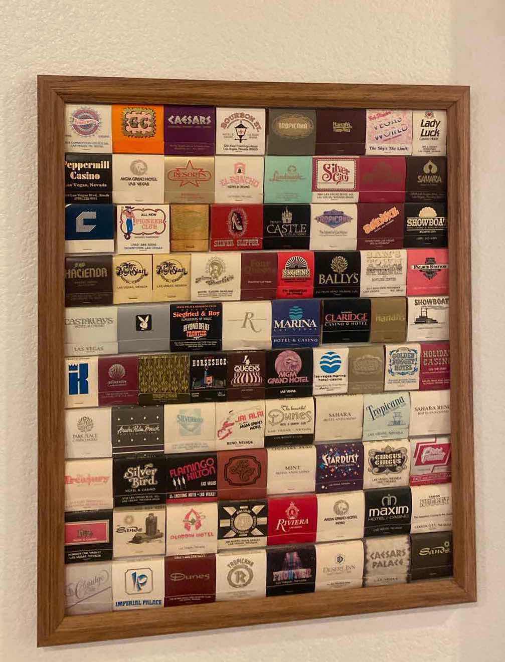 Photo 1 of 5 FRAMES OF MATCHES FROM CASINOS & SHOEBOX OF MATCHES