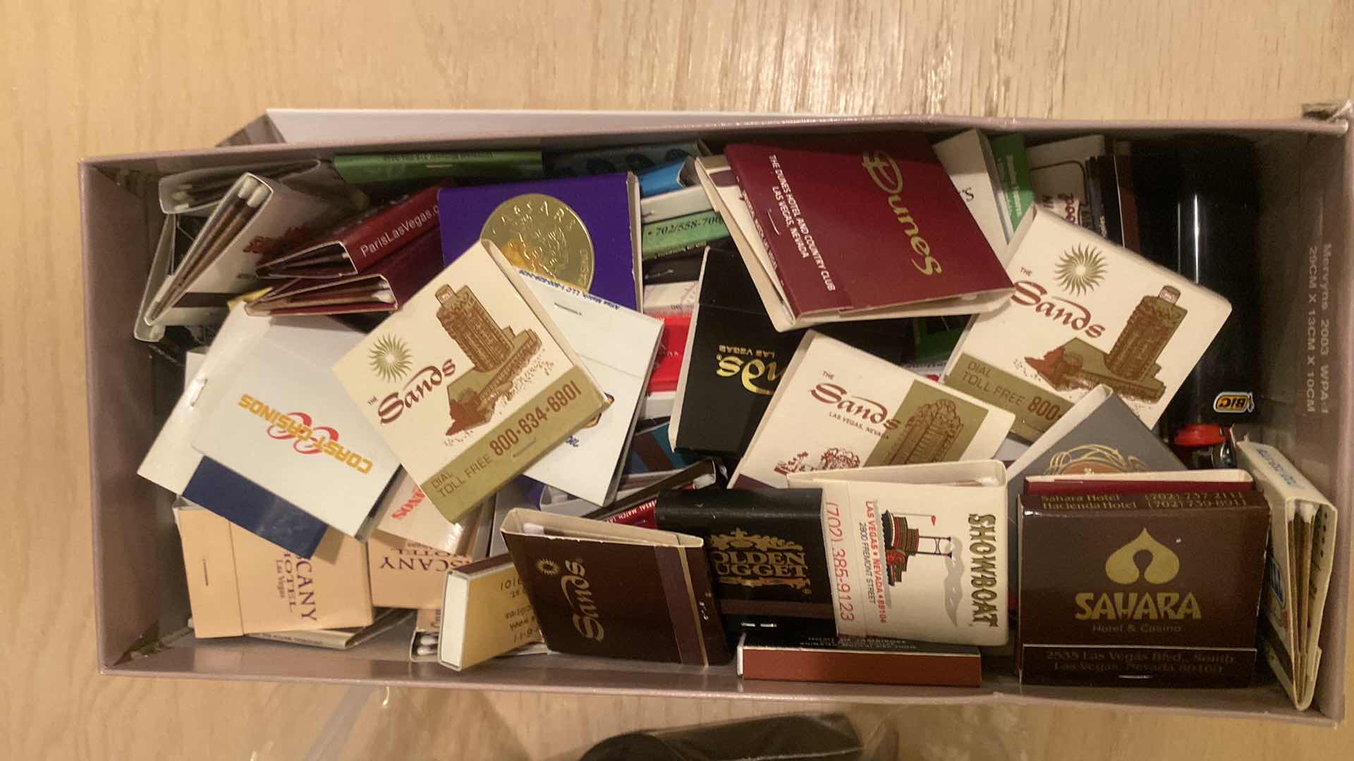 Photo 5 of 5 FRAMES OF MATCHES FROM CASINOS & SHOEBOX OF MATCHES