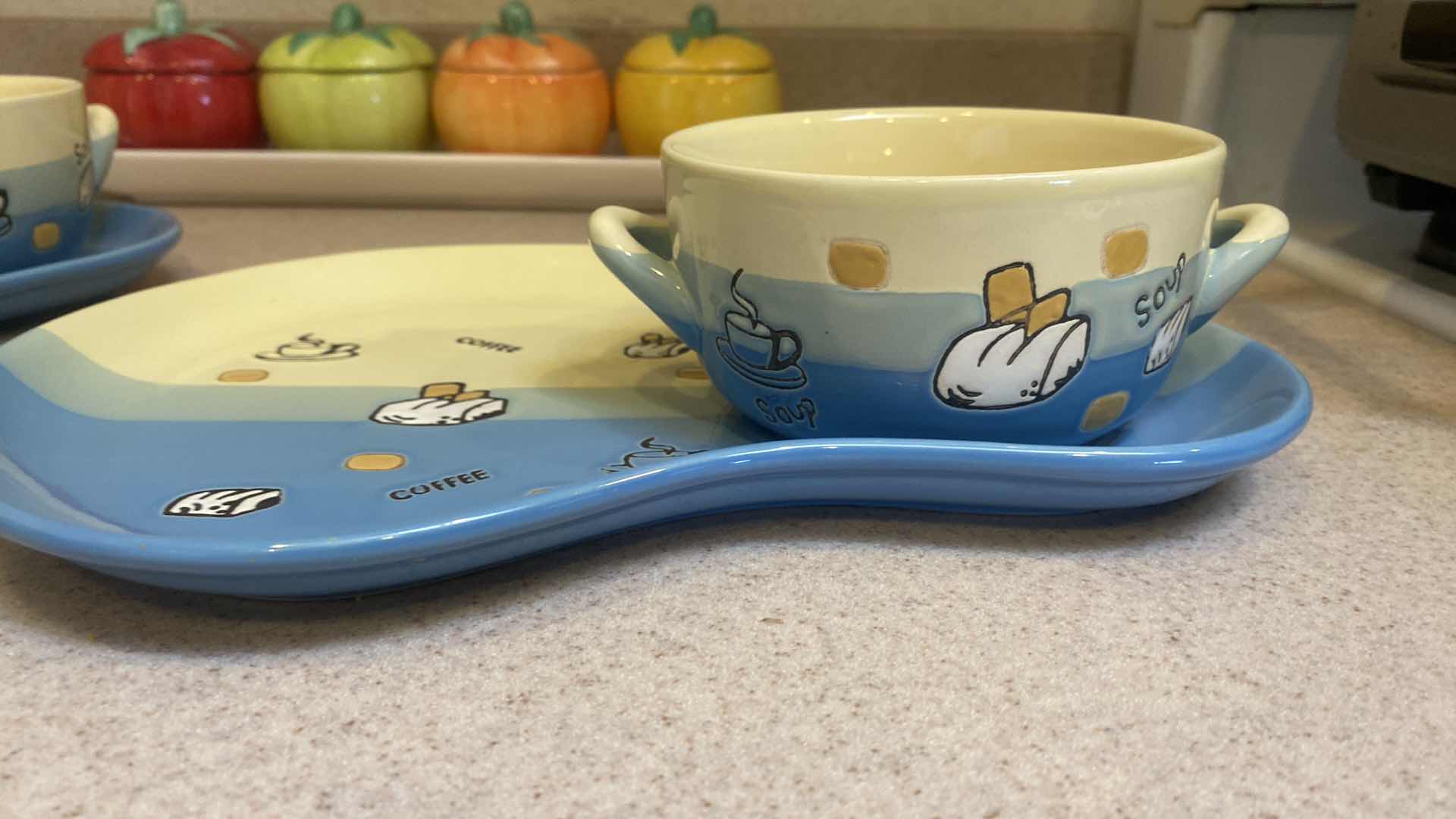 Photo 1 of 2 SOUP & SALAD/SANDWHUCH PLATES & 4 CERAMIC PEPPERS ON TRAY