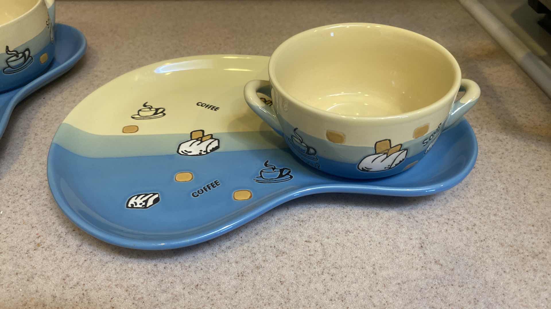 Photo 1 of 2 SOUP & SALAD/SANDWHUCH PLATES & 4 CERAMIC PEPPERS ON TRAY