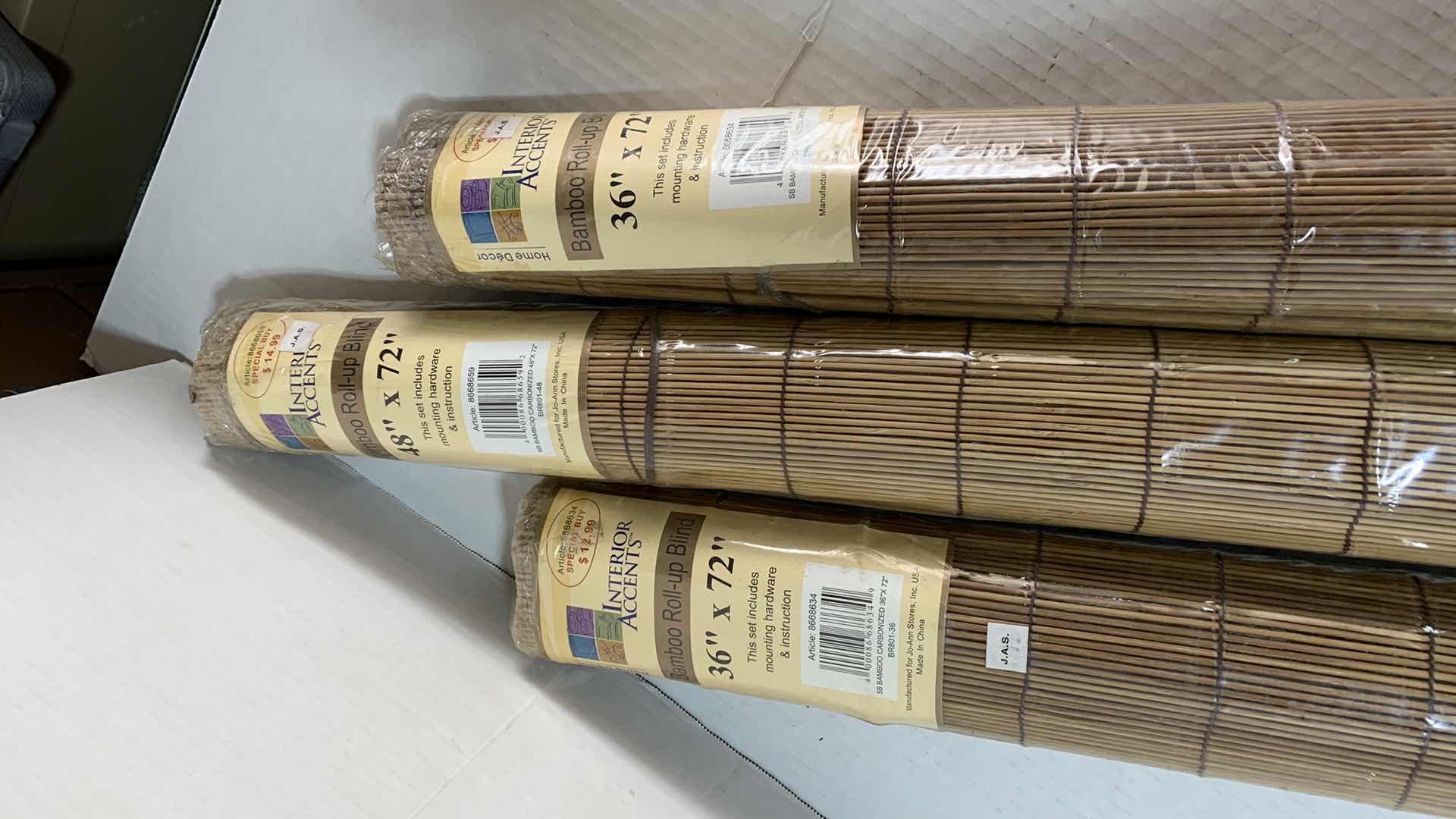 Photo 2 of 3-BAMBOO ROLL-UP BLINDS