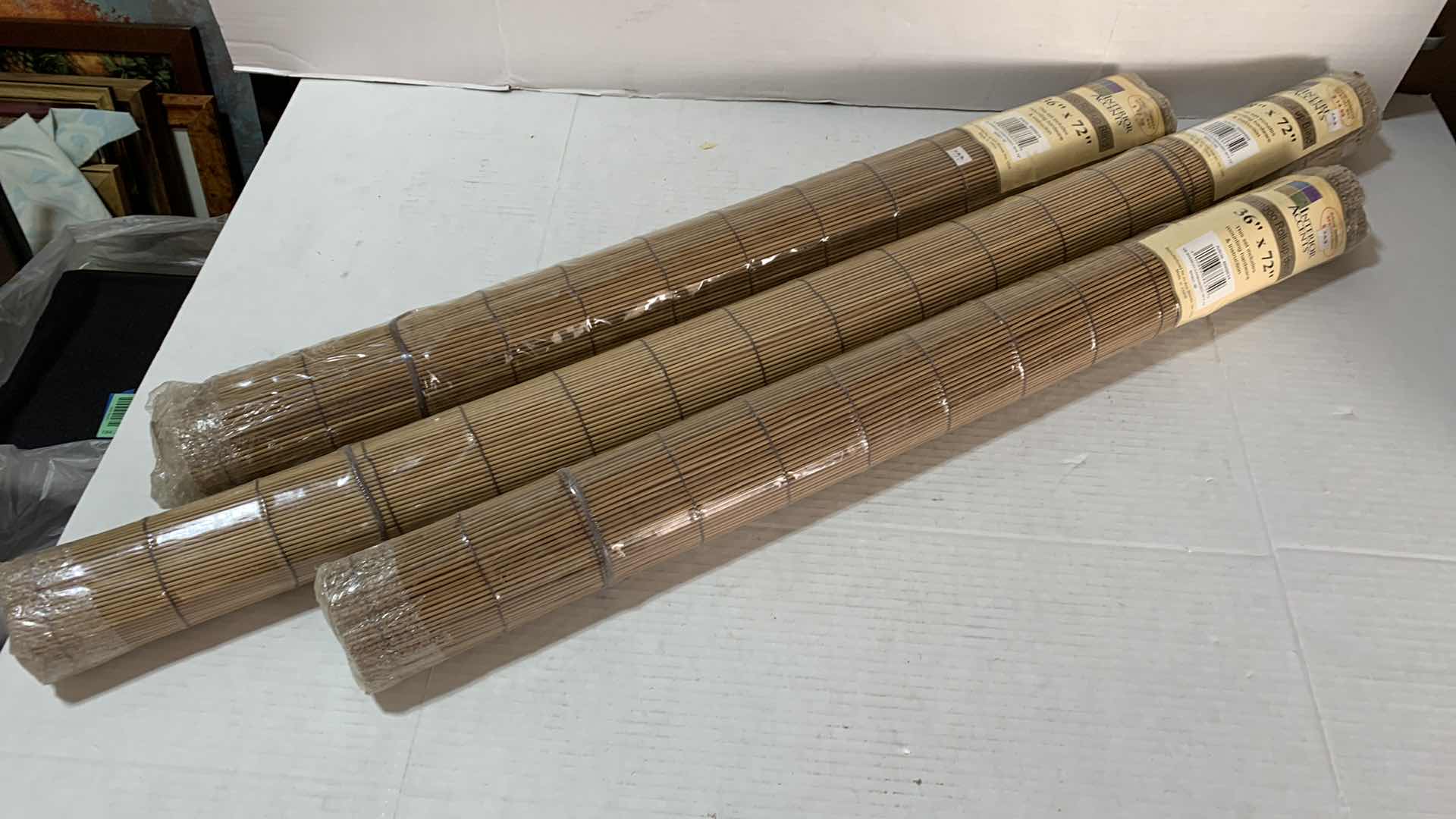 Photo 1 of 3-BAMBOO ROLL-UP BLINDS