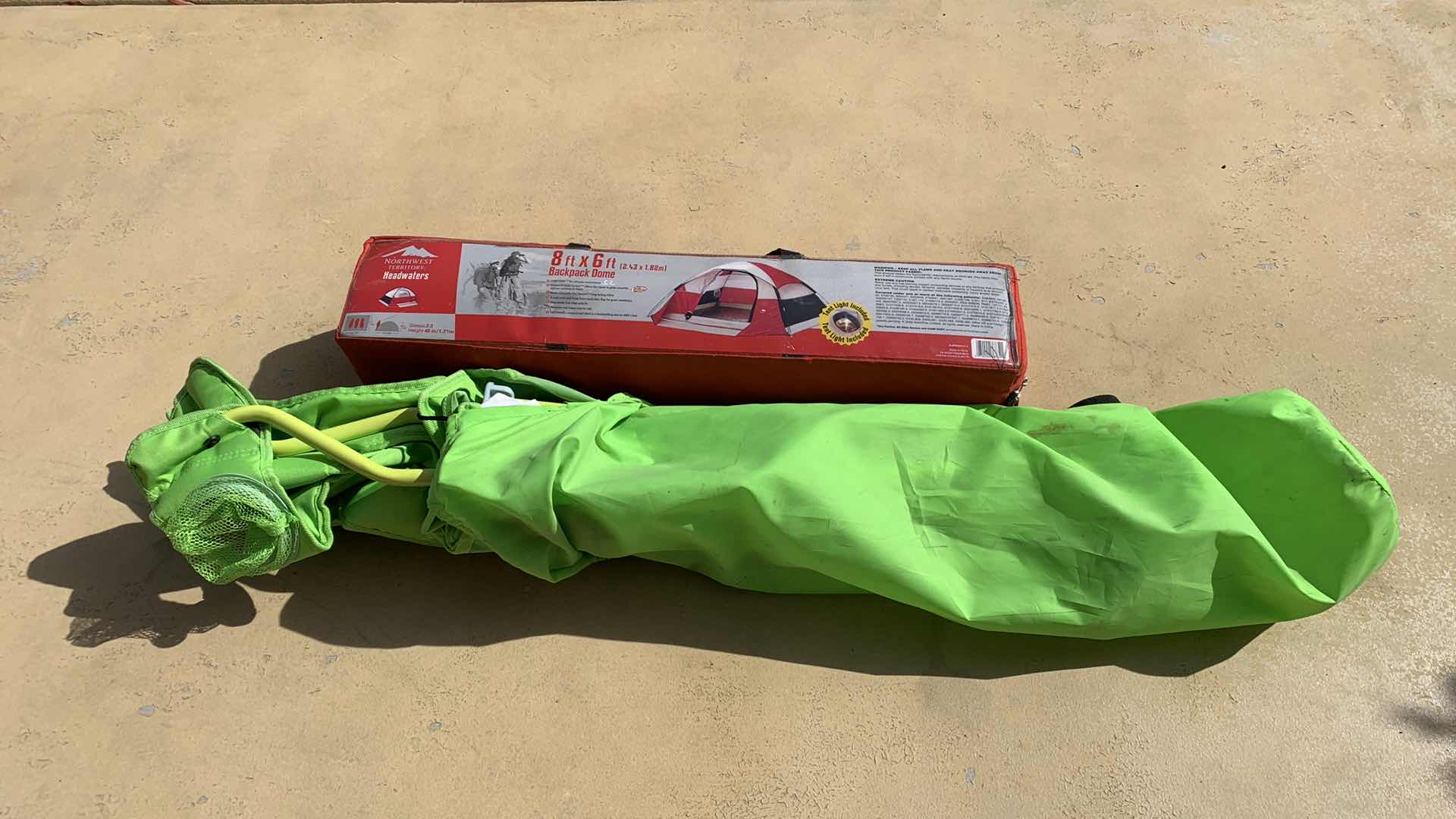 Photo 1 of 8’ X 6’ BACKPACK DOME TENT AND FOLDING CHAIR