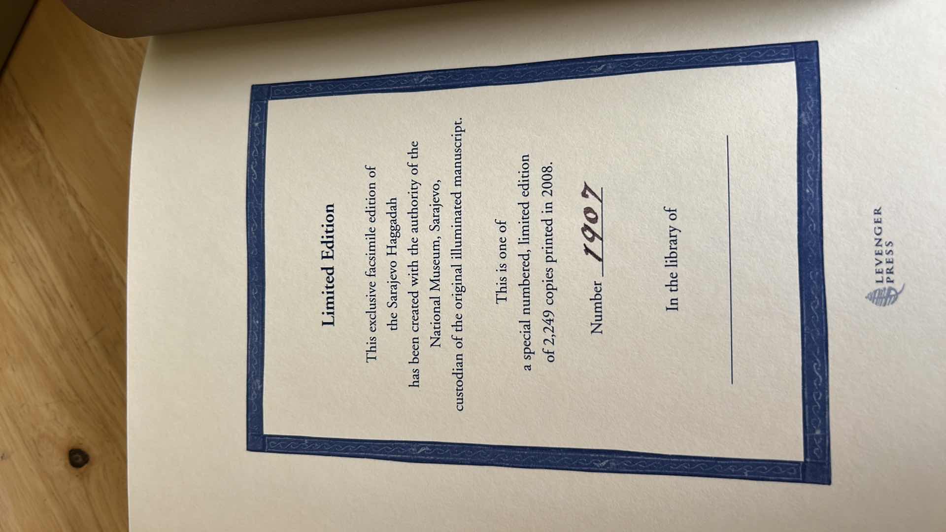 Photo 1 of  NUMBERED LIMITED EDITION OF SARAJEVO HAGGADAH RENOWNED MEDIEVAL ILLUMINATED MANUSCRIPT, 1907 OUT OF 2249