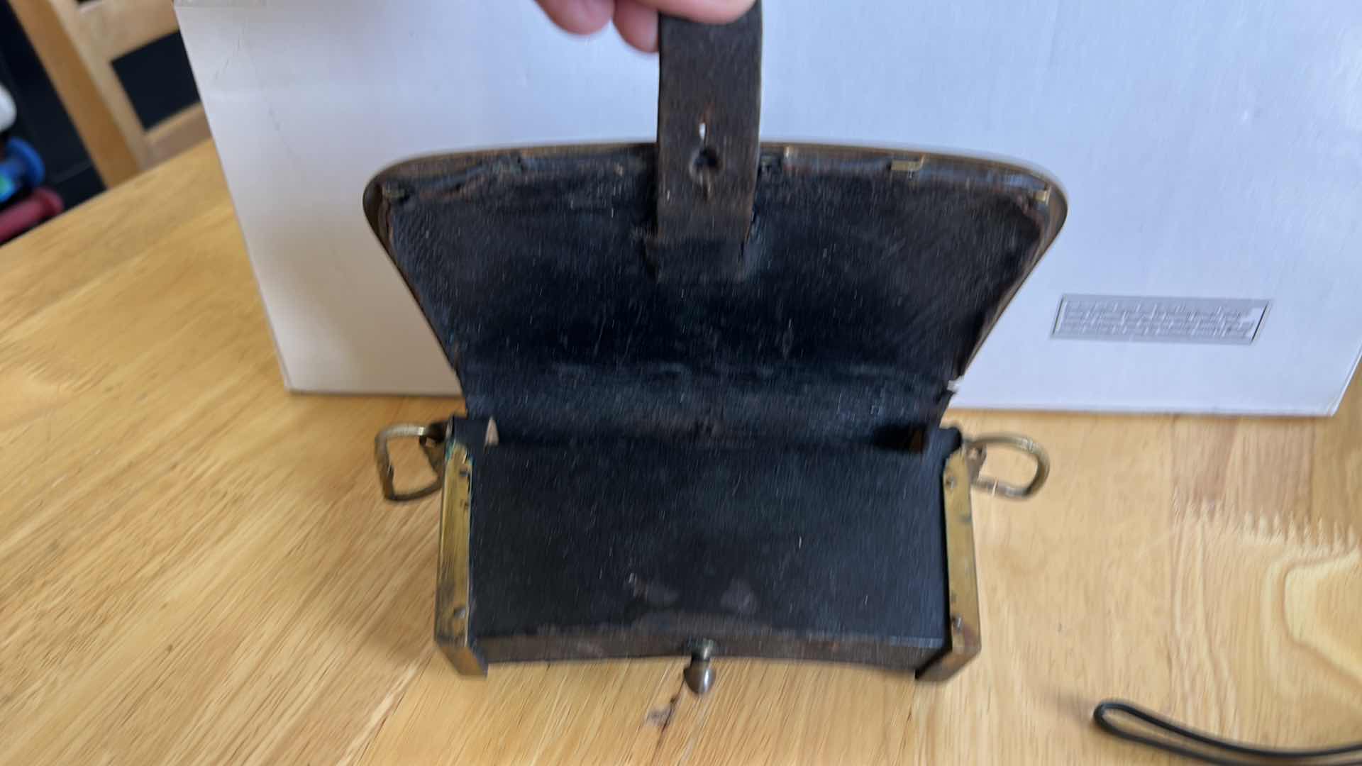 Photo 1 of ANTIQUE 19th CENTURY FRENCH ARTILLERY OFFICER’S CARTRIDGE BOX OR "coffret de giberne". MADE OF BLACK LEATHER AND BRASS