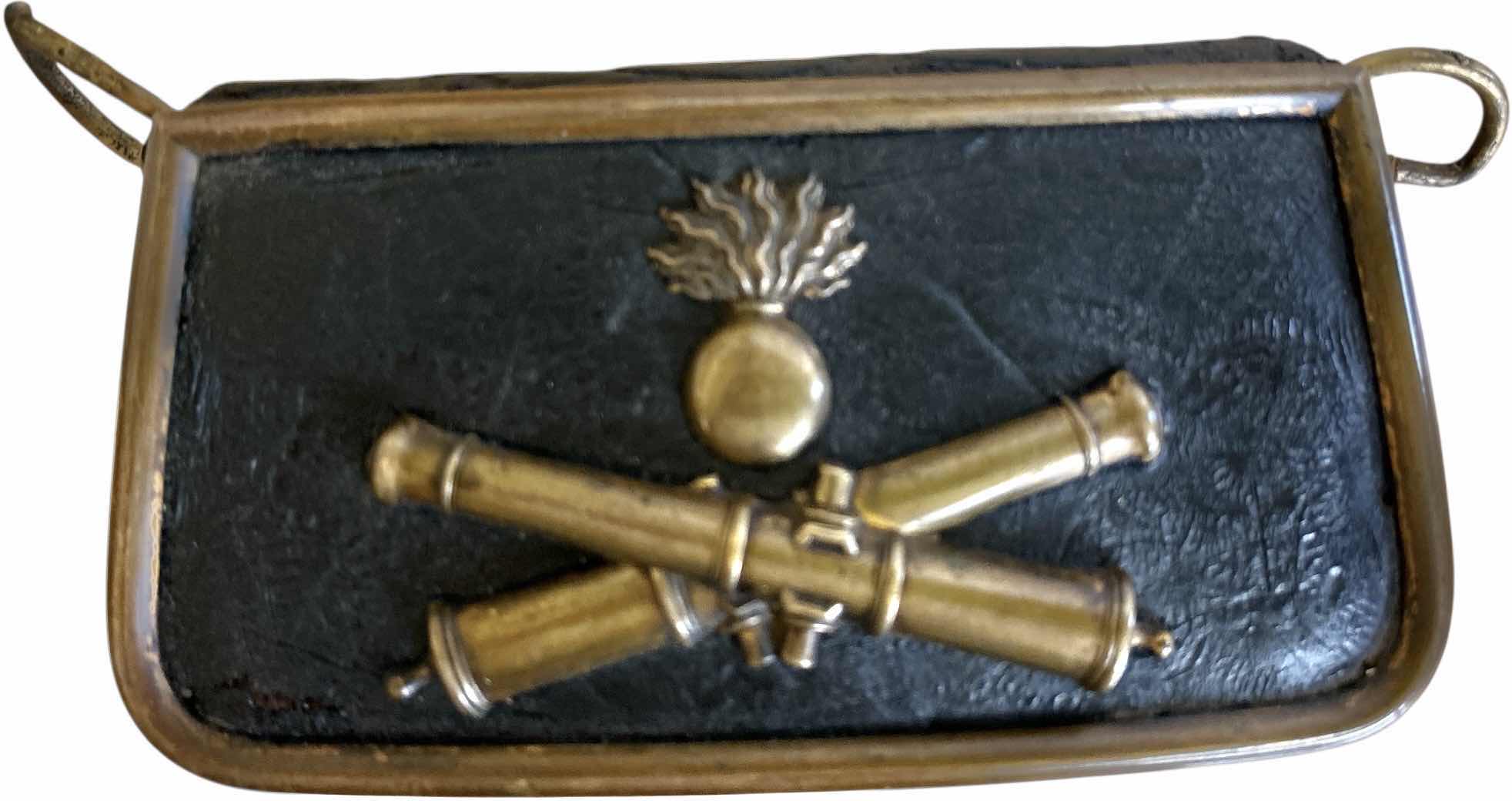Photo 1 of ANTIQUE 19th CENTURY FRENCH ARTILLERY OFFICER’S CARTRIDGE BOX OR "coffret de giberne". MADE OF BLACK LEATHER AND BRASS