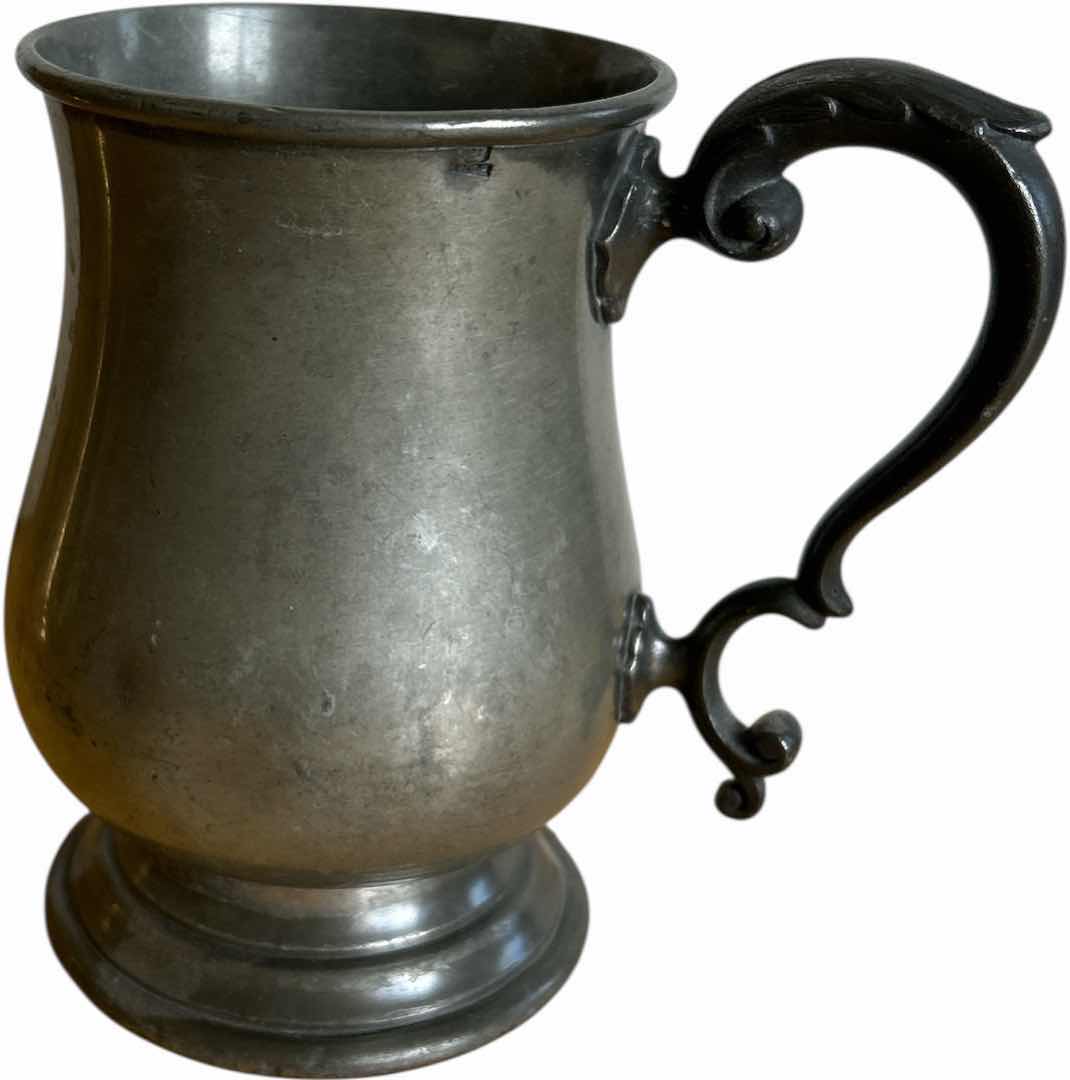 Photo 1 of ANTIQUE 18TH CENTURY HANDMADE PEWTER MUG WITH TOUCH MARK  H5”