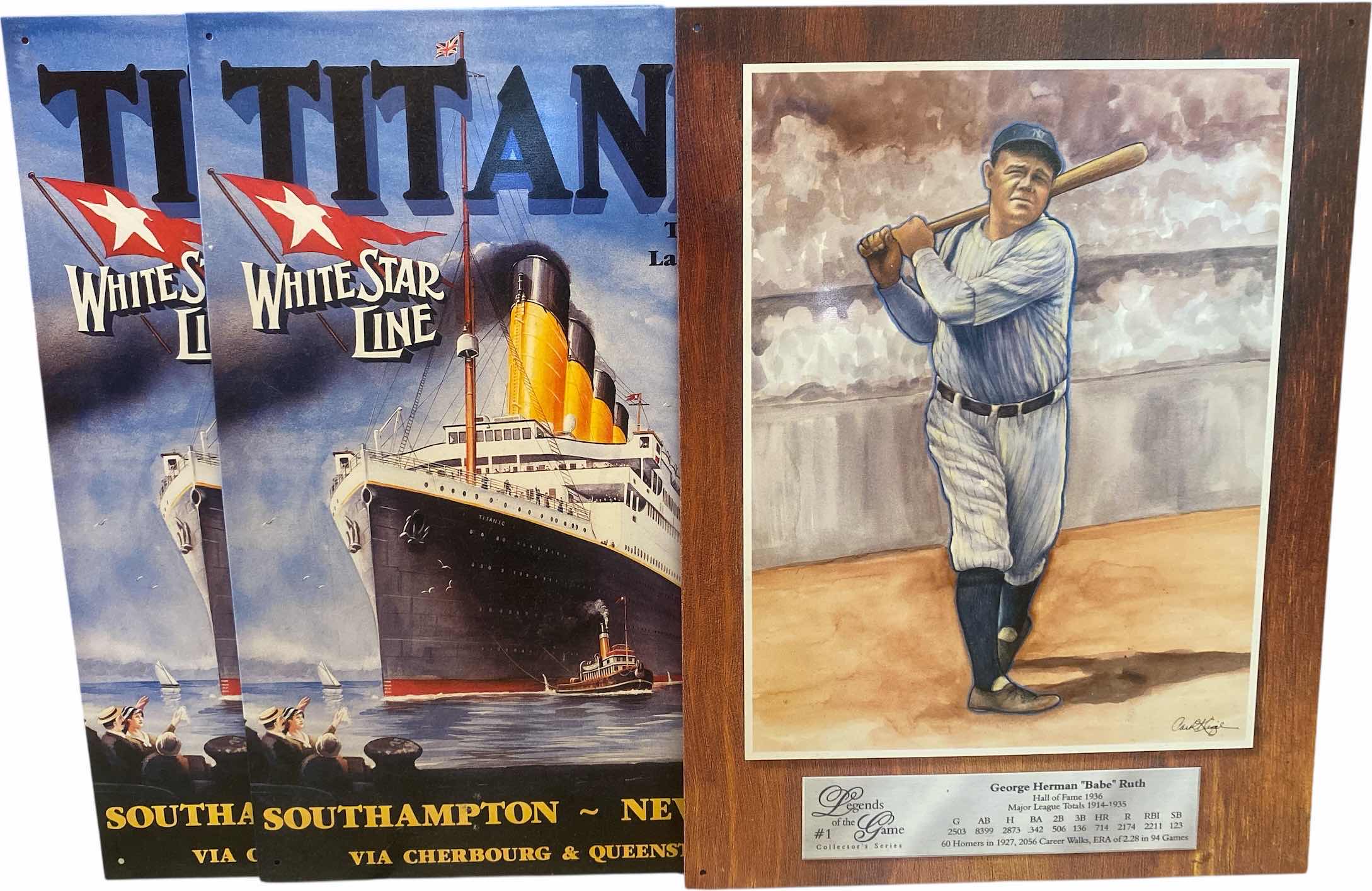 Photo 1 of 3 METAL SIGNS - 2 TITANIC 1 BABE RUTH 12” x 16”