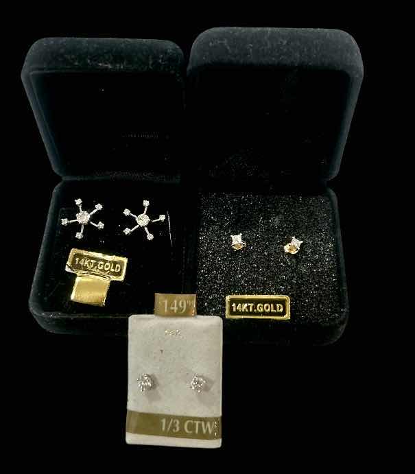 Photo 1 of 3 PAIRS OF DIAMOND EARRINGS/ ALL DIAMOND TESTED