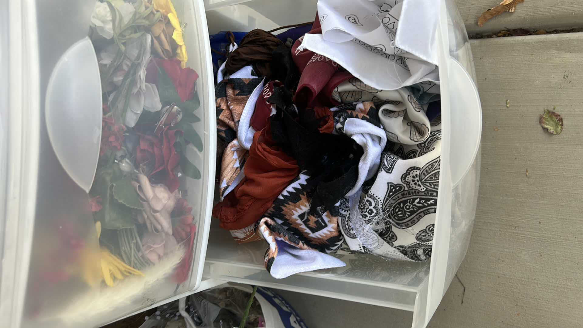 Photo 1 of ROLLED STORAGE WITH CRAFTING SUPPLIES, FAUX FLOWERS AND FABRIC