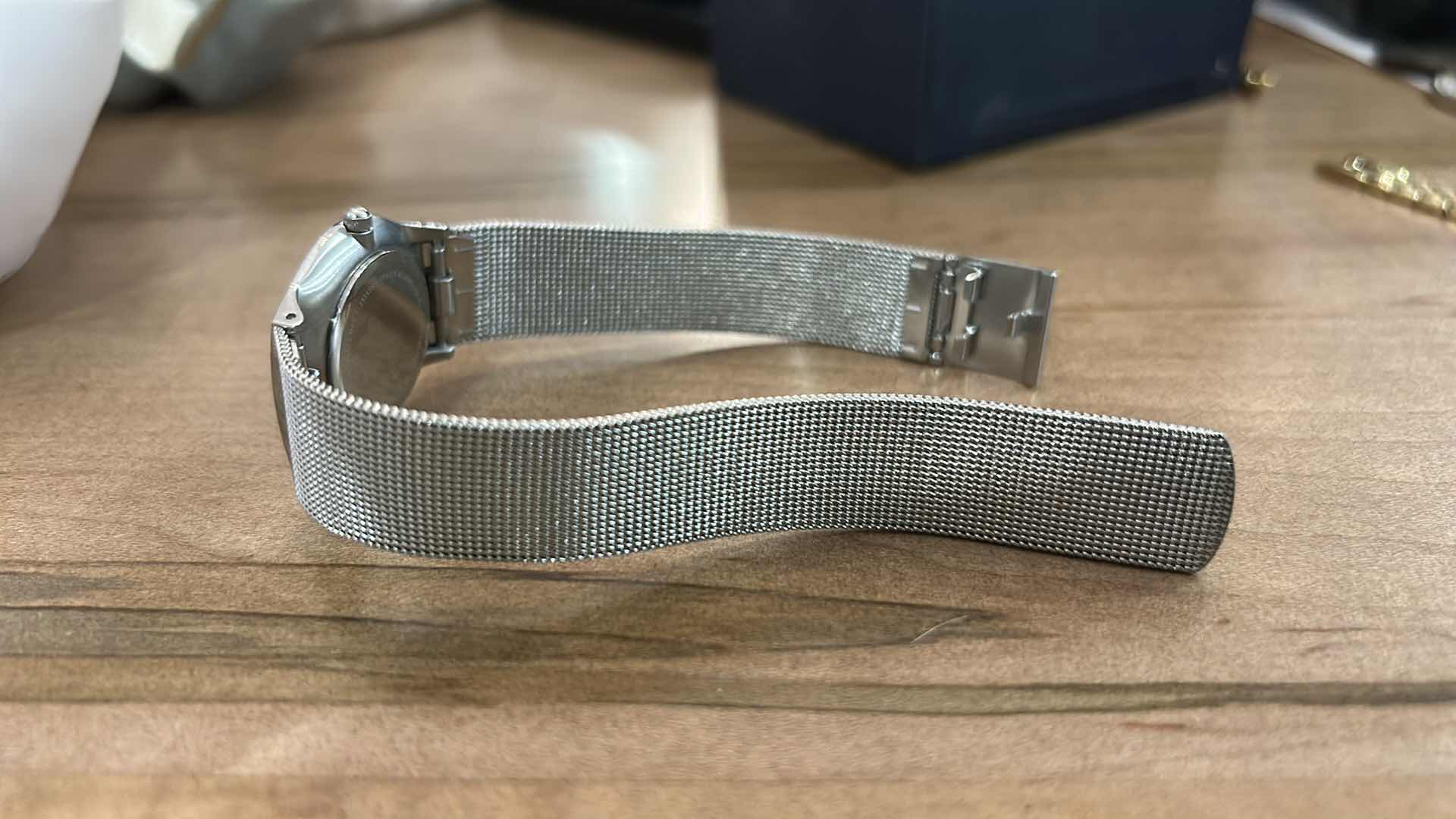 Photo 1 of KAGEN MEN'S STAINLESS STEEL ROUND WATCH, BLACK DIAL, MESH STRAP