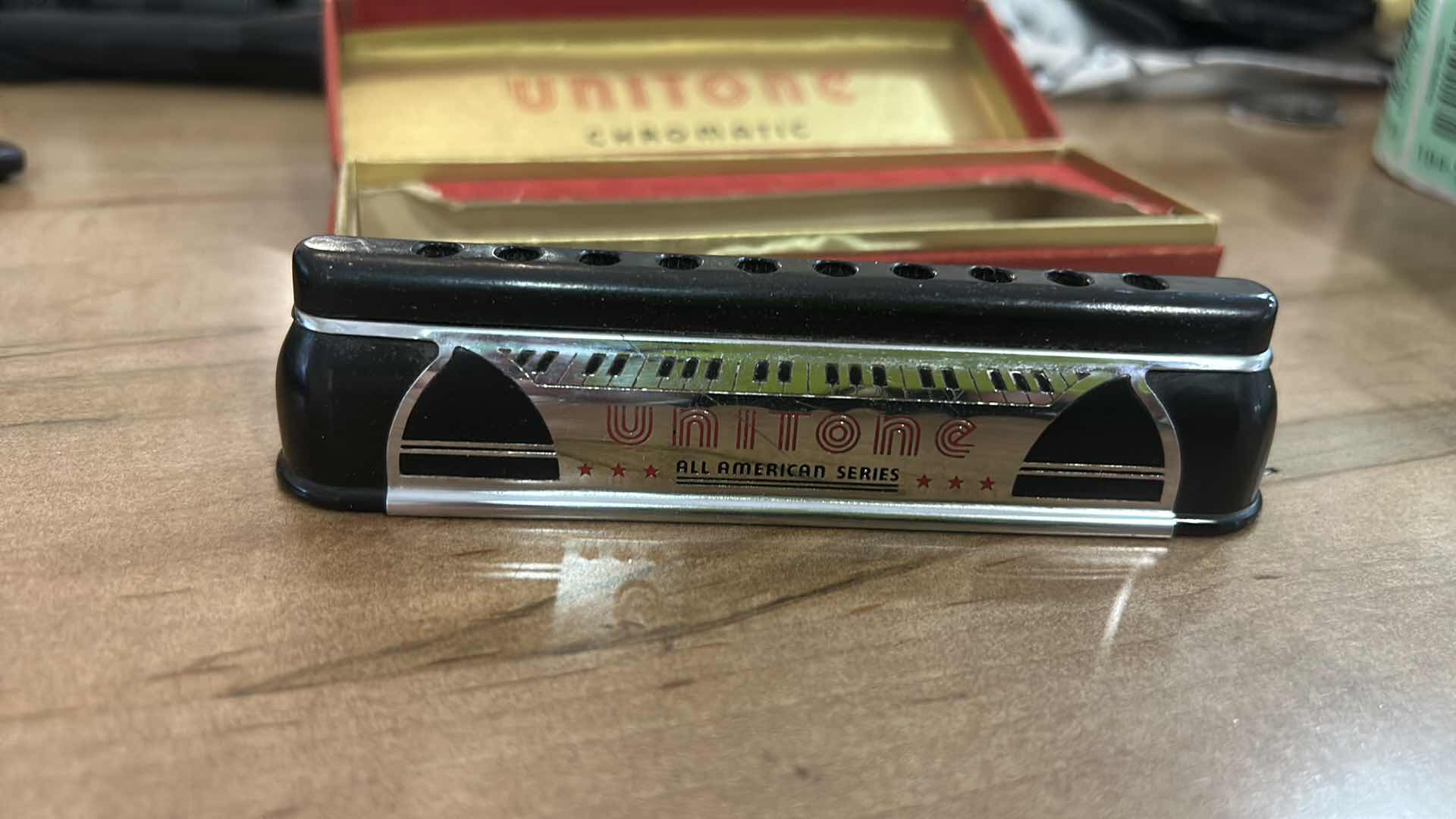 View 3 of UNITONE CHROMATIC HARMONICA (It is part of the "All American Series" and was produced shortly after 1934).