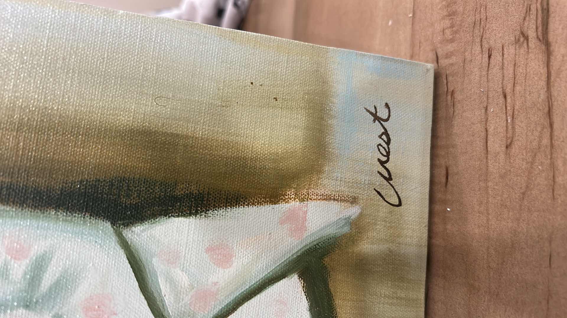 Photo 1 of UNFRAMED, SIGNED OIL ON CANVAS, HARLEQUINS BOUQUET ARTWORK CREST 12” x H16”