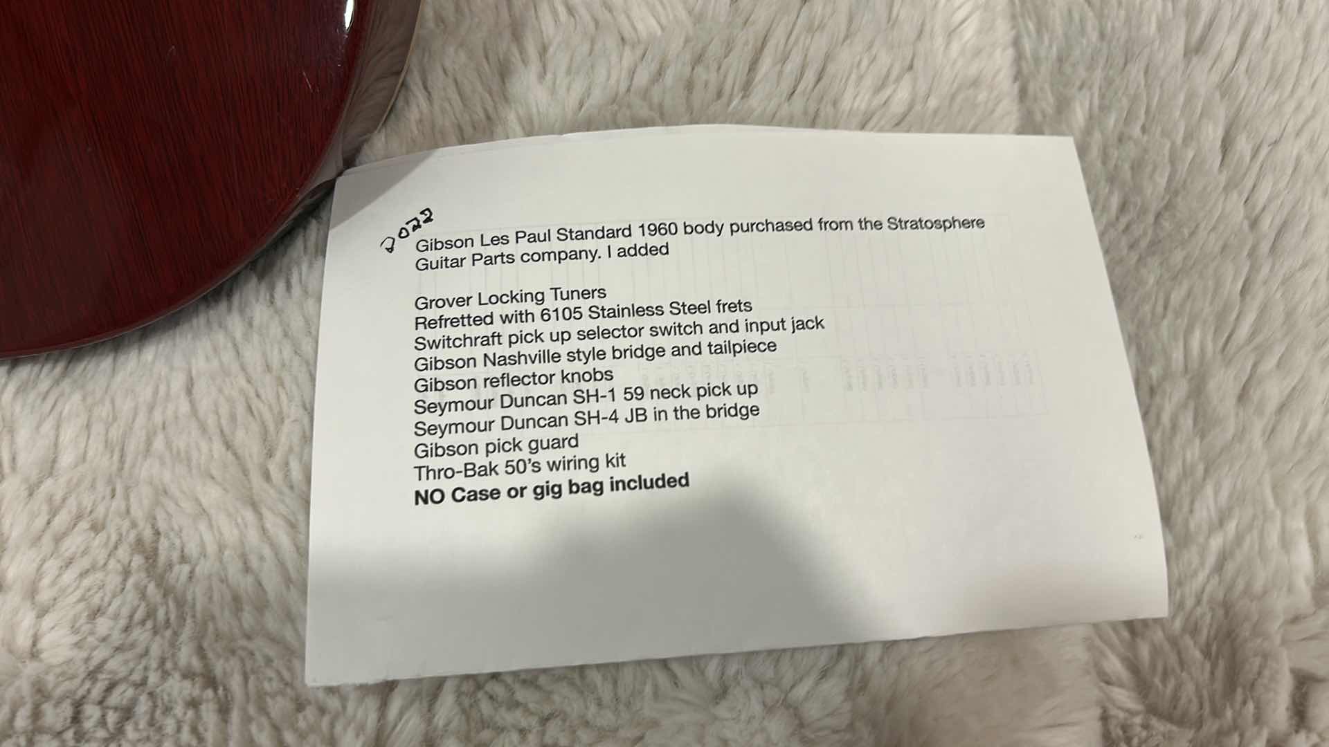 Photo 1 of GIBSON LES PAUL STANDARD 1960 BODY PURCHASES FROM THE STRATOSPHER GUITAR COMPANY -  see photos for details and parts added