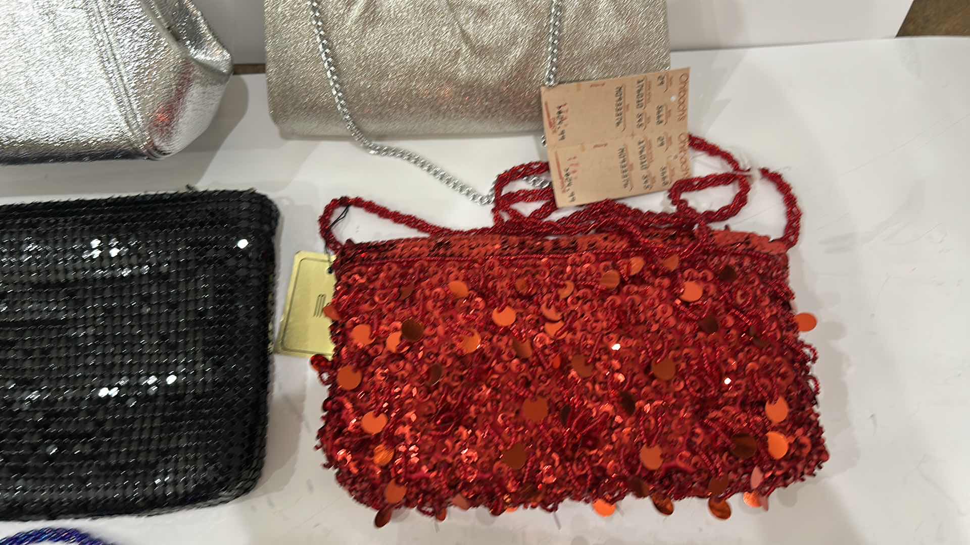 Photo 1 of 6 VINTAGE-STYLE BEADED PURSES  A RED BEADED BAG FROM RUBY LANE, GOLD BEADED CRYSTAL HANDBAG, AND A BLACK BEADED BAG