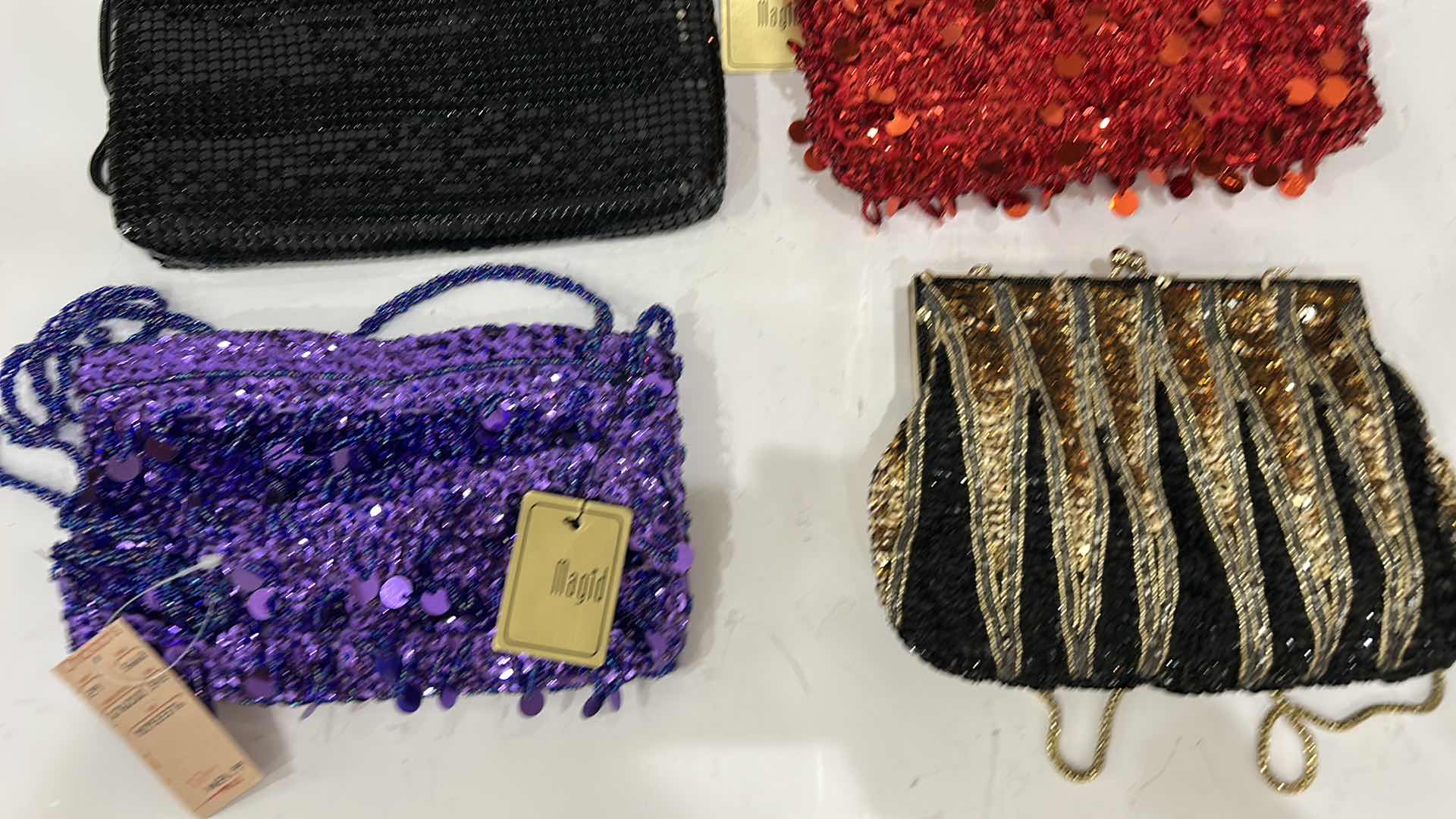 Photo 1 of 6 VINTAGE-STYLE BEADED PURSES  A RED BEADED BAG FROM RUBY LANE, GOLD BEADED CRYSTAL HANDBAG, AND A BLACK BEADED BAG