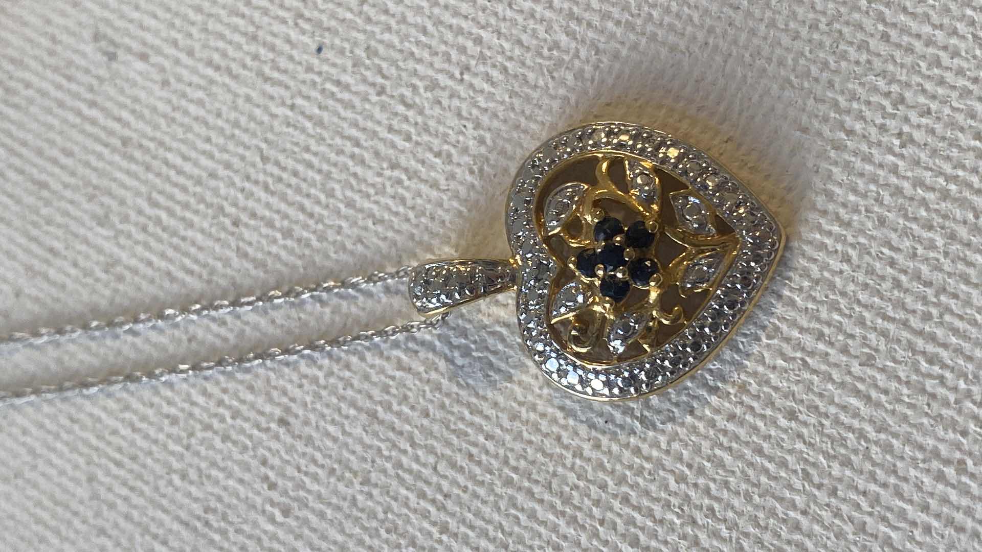 Photo 1 of 10K WHITE GOLD CHAIN 15” w 925 SILVER PENDANT & 925 SILVER EARRING WITH GEMSTONE