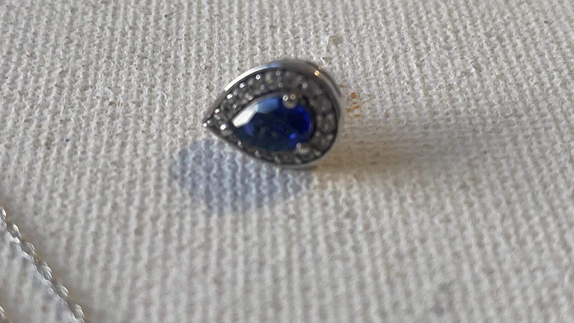 Photo 1 of 10K WHITE GOLD CHAIN 15” w 925 SILVER PENDANT & 925 SILVER EARRING WITH GEMSTONE