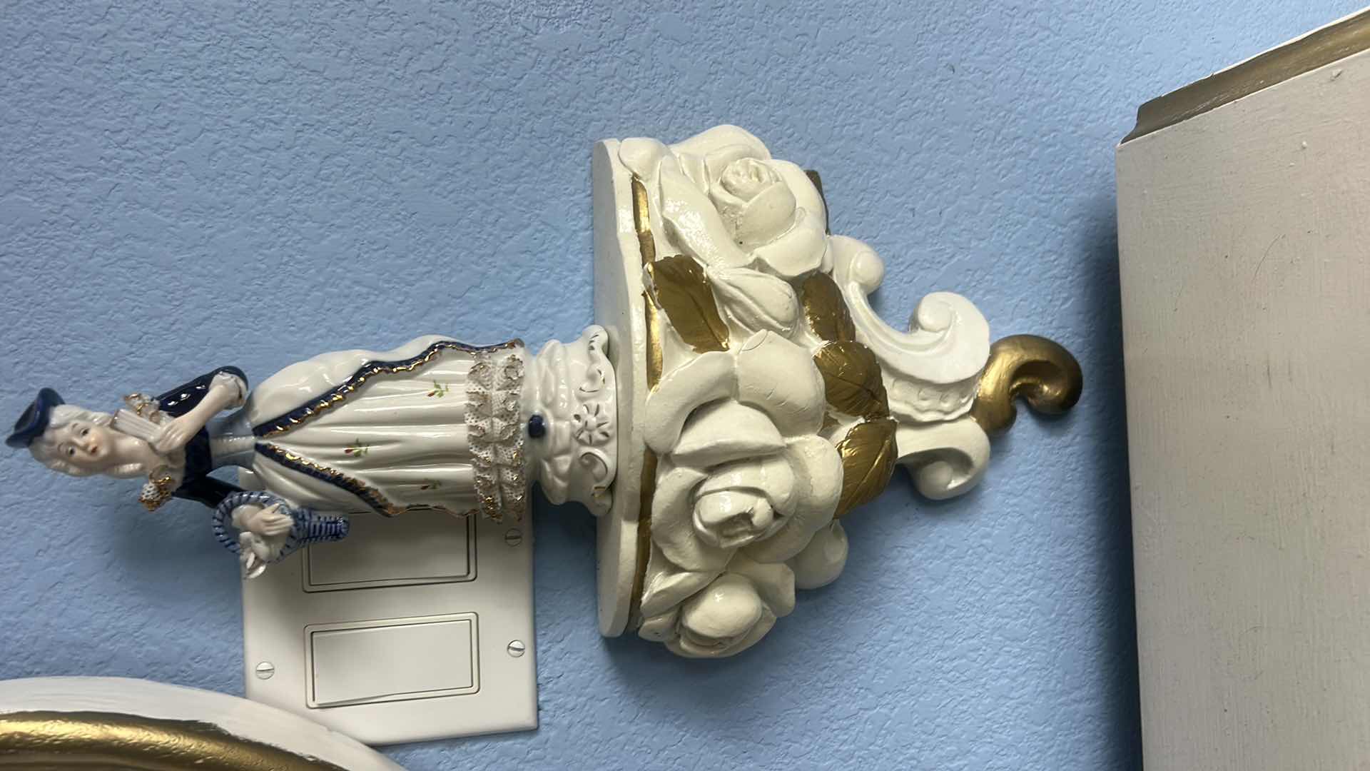 Photo 1 of 2 VINTAGE WALL SCONCES H9” AND TWO PORCELAIN STATUES H8.5”