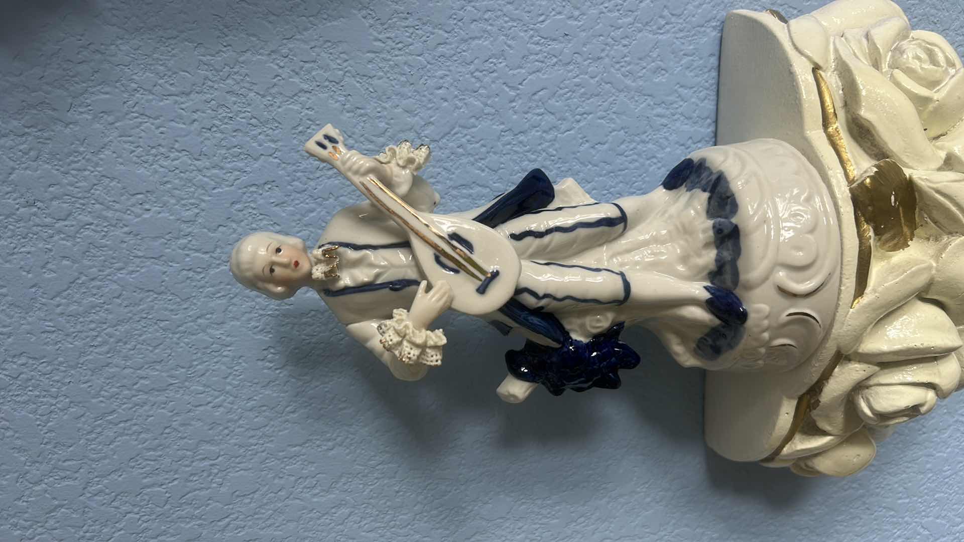 Photo 1 of 2 VINTAGE WALL SCONCES H9” AND TWO PORCELAIN STATUES H8.5”