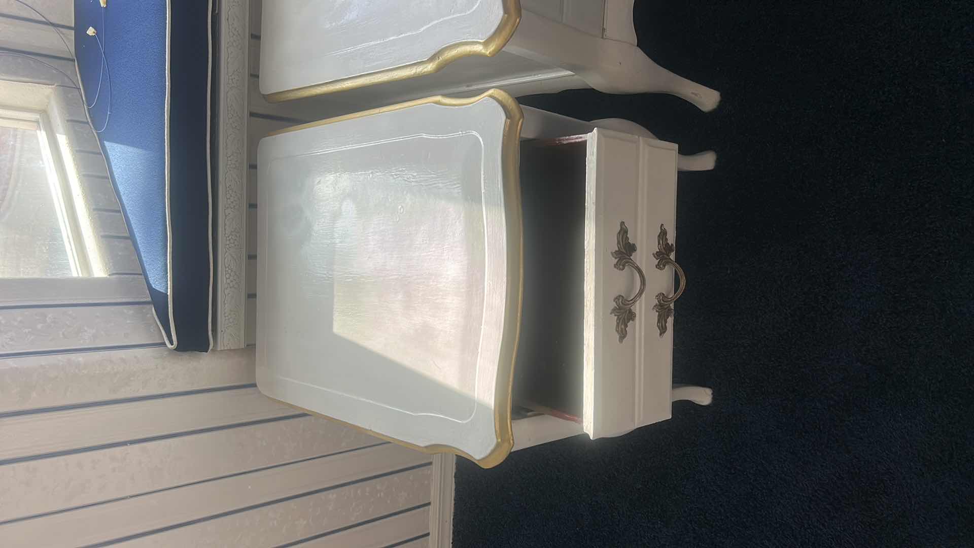 Photo 1 of 2 WHITE AND GOLD SINGLE DRAWER NIGHTSTANDS 20“ x 27“ x H22“