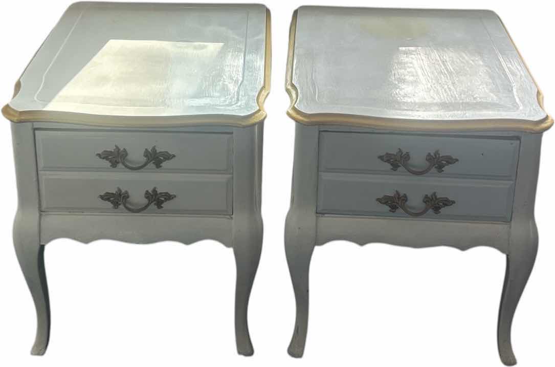 Photo 1 of 2 WHITE AND GOLD SINGLE DRAWER NIGHTSTANDS 20“ x 27“ x H22“