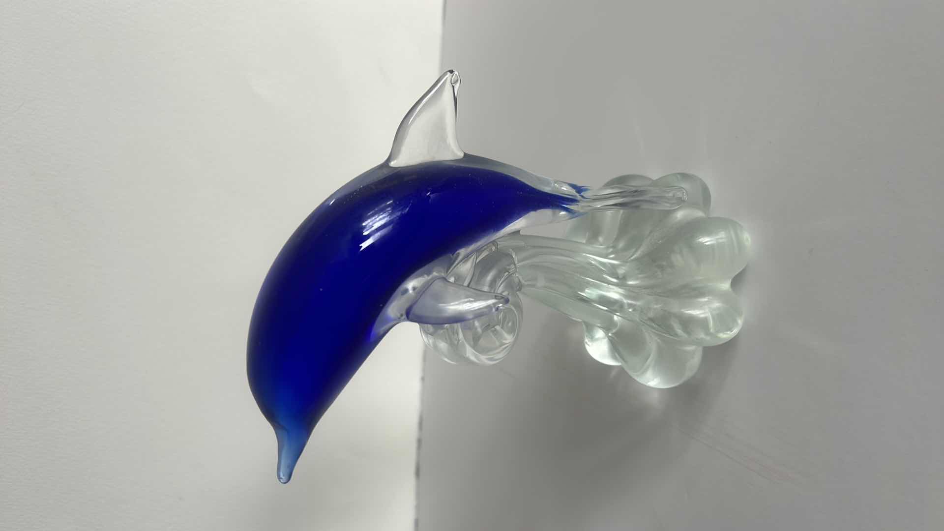 Photo 1 of 2 ART GLASS PIECES, DOLHIN AND WAVES H11”