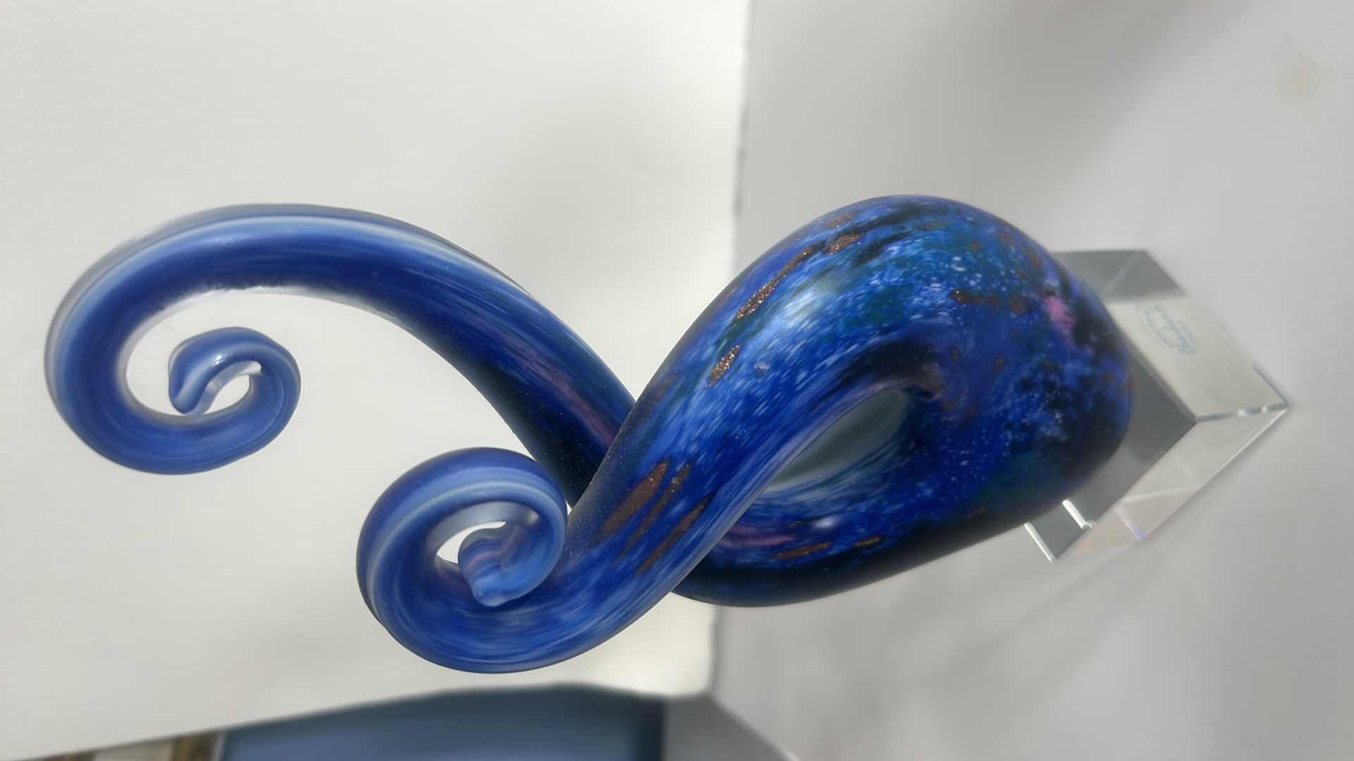 Photo 1 of 2 ART GLASS PIECES, DOLHIN AND WAVES H11”