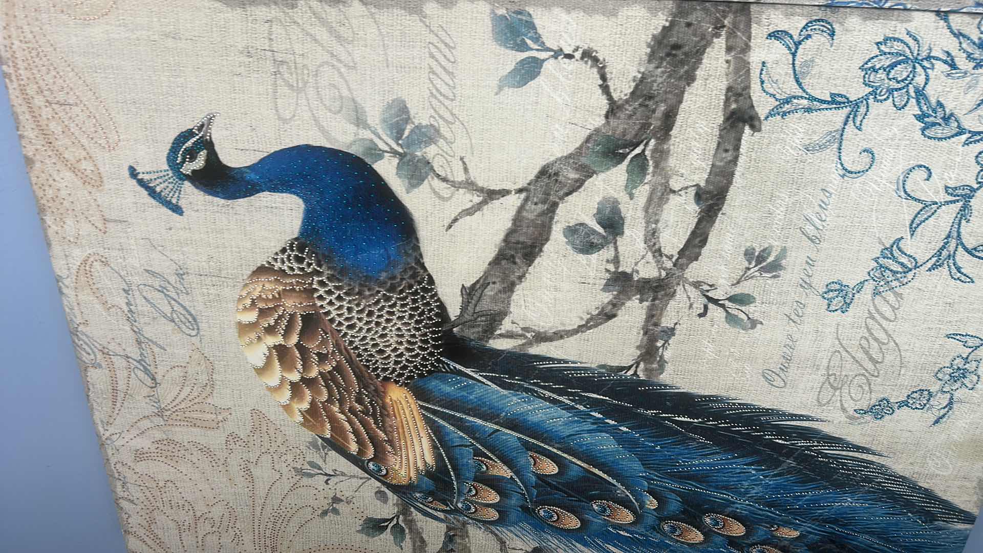 Photo 1 of 2 STRETCHED CANVAS PEACOCK ARTWORK PIECES, EA 24” x 35 1/2”