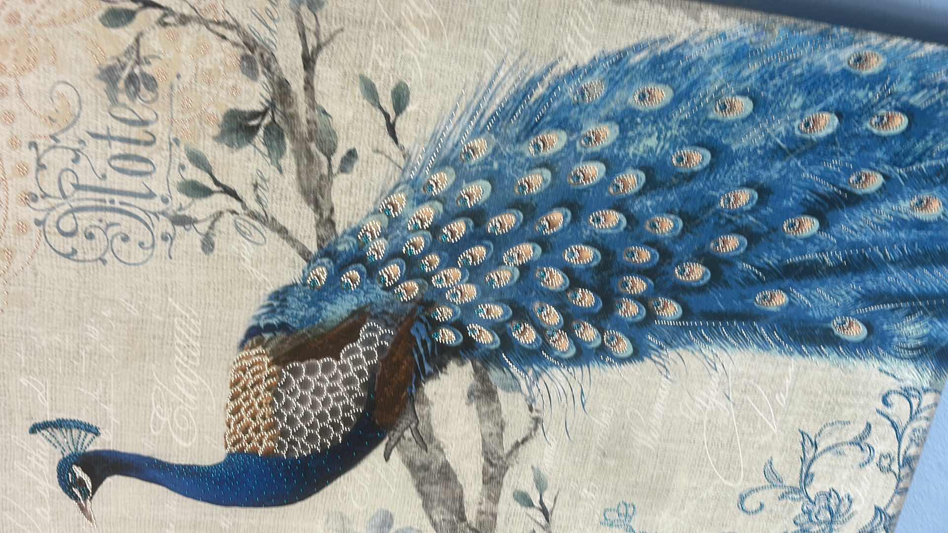 Photo 1 of 2 STRETCHED CANVAS PEACOCK ARTWORK PIECES, EA 24” x 35 1/2”