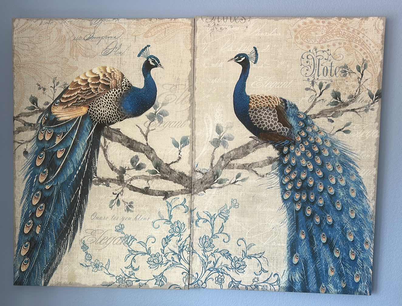 Photo 1 of 2 STRETCHED CANVAS PEACOCK ARTWORK PIECES, EA 24” x 35 1/2”