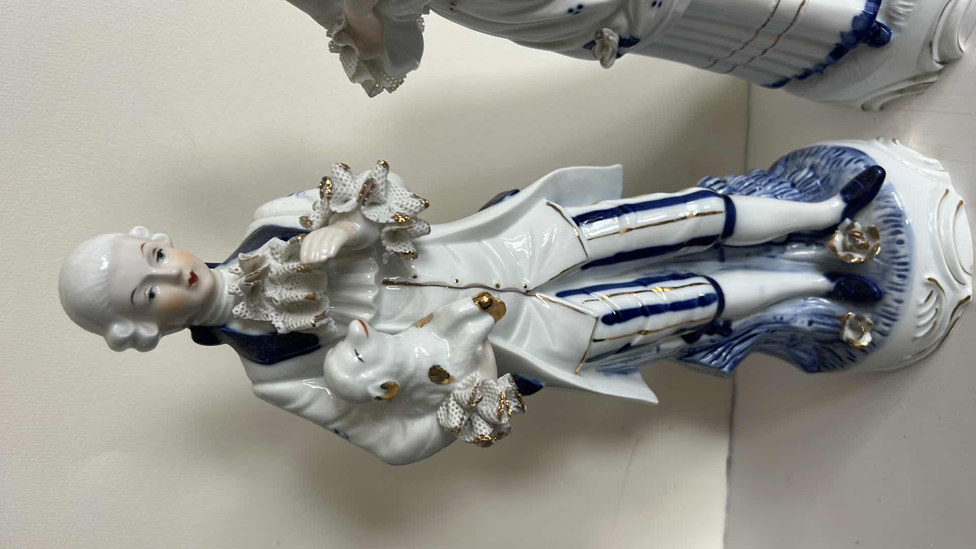 Photo 2 of 2 BLUE AND WHITE PORCELAIN FIGURINES H14.5”