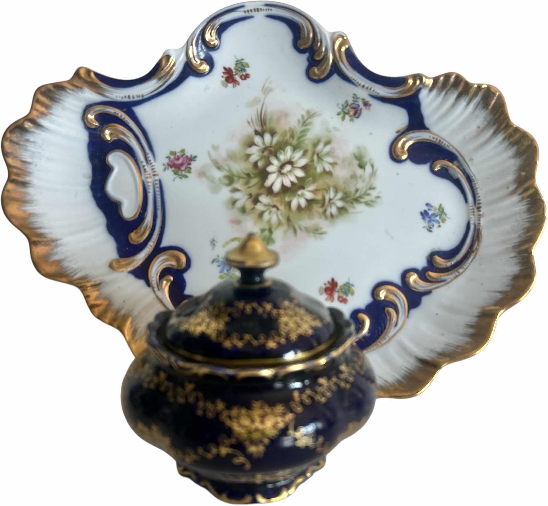 Photo 1 of 2- BLUE. WHITE & GOLD PORCELAIN PIECES, LIMOGES CHINA DISH, LINDNEL KUEPS BAVARIA ECHT COBALT 154,