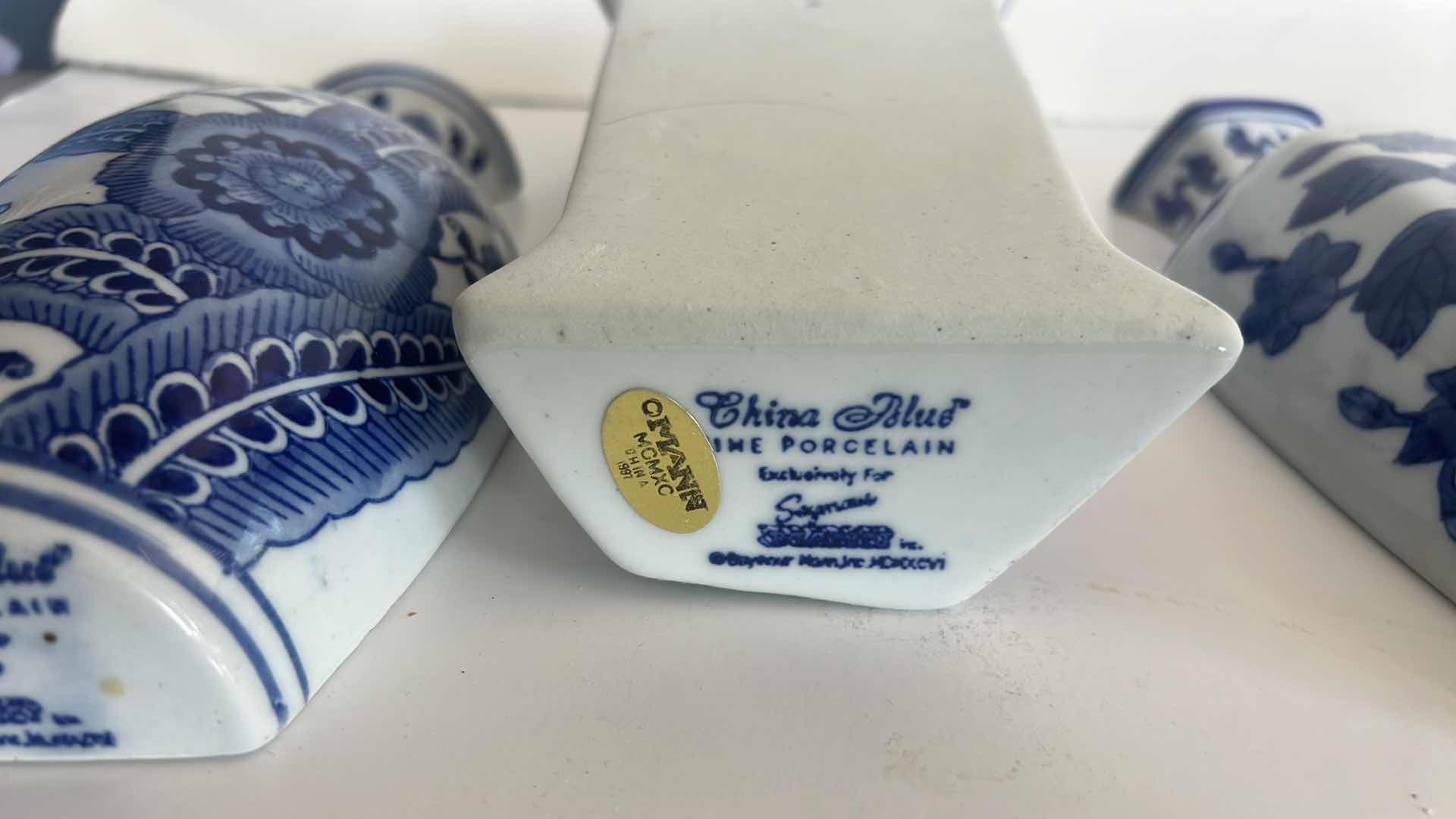 Photo 1 of 3 - FINE PORCELAIN BLUE AND WHITE WALL VASES H10”