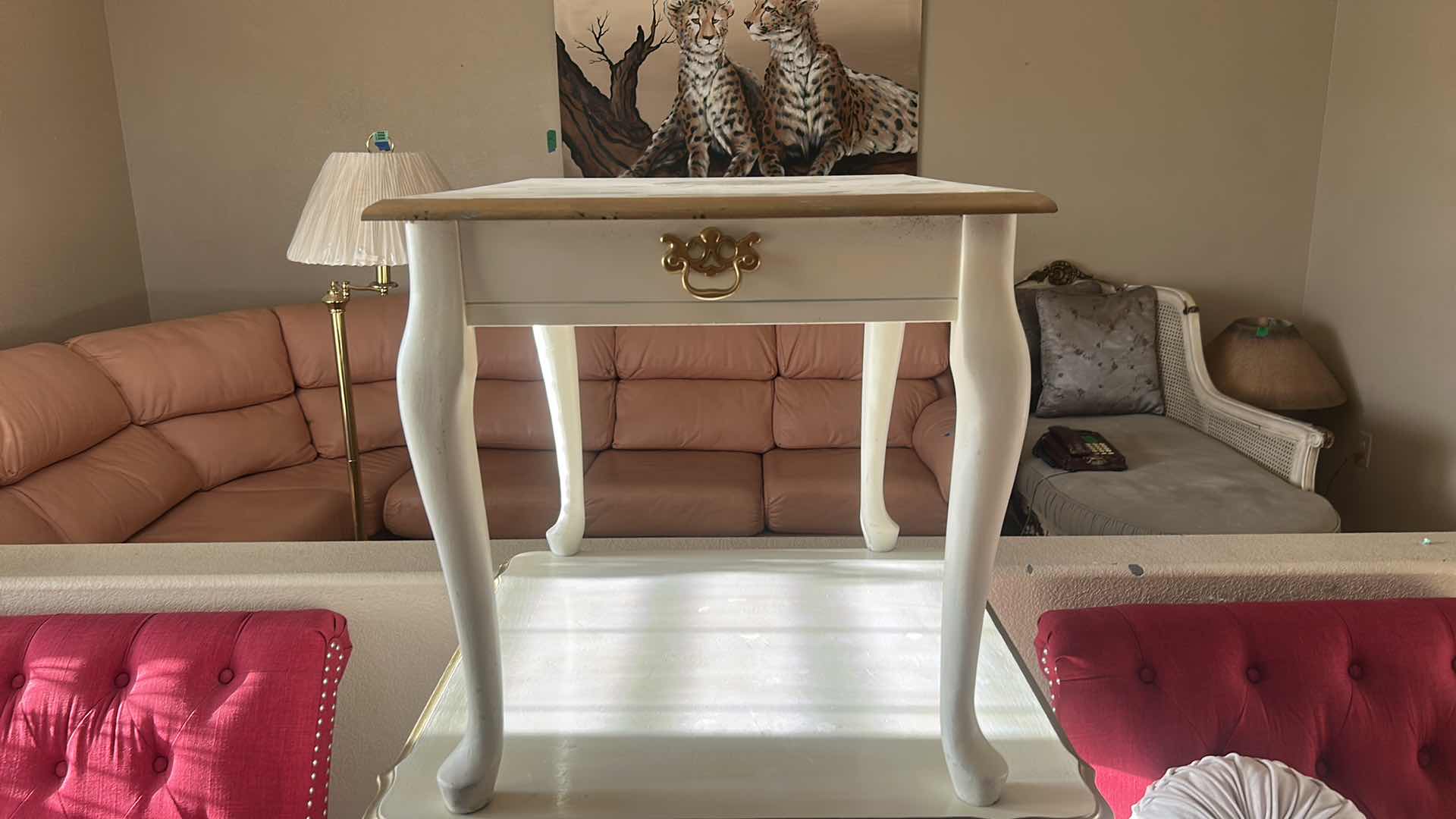 Photo 1 of 3 WHITE AND GOLD TABLES ( LARGEST MEASURES 40” x 40” x H15 1/2”)