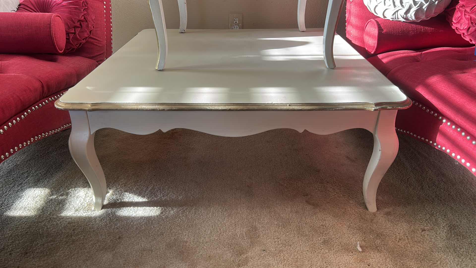 Photo 2 of 3 WHITE AND GOLD TABLES ( LARGEST MEASURES 40” x 40” x H15 1/2”)