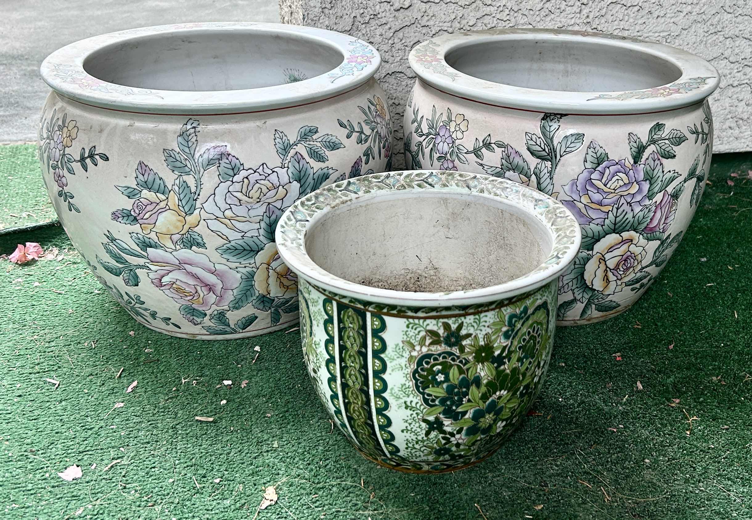 Photo 1 of 3 PORCELAIN POTS ( LARGEST 13 1/2” x H8 1/2”)