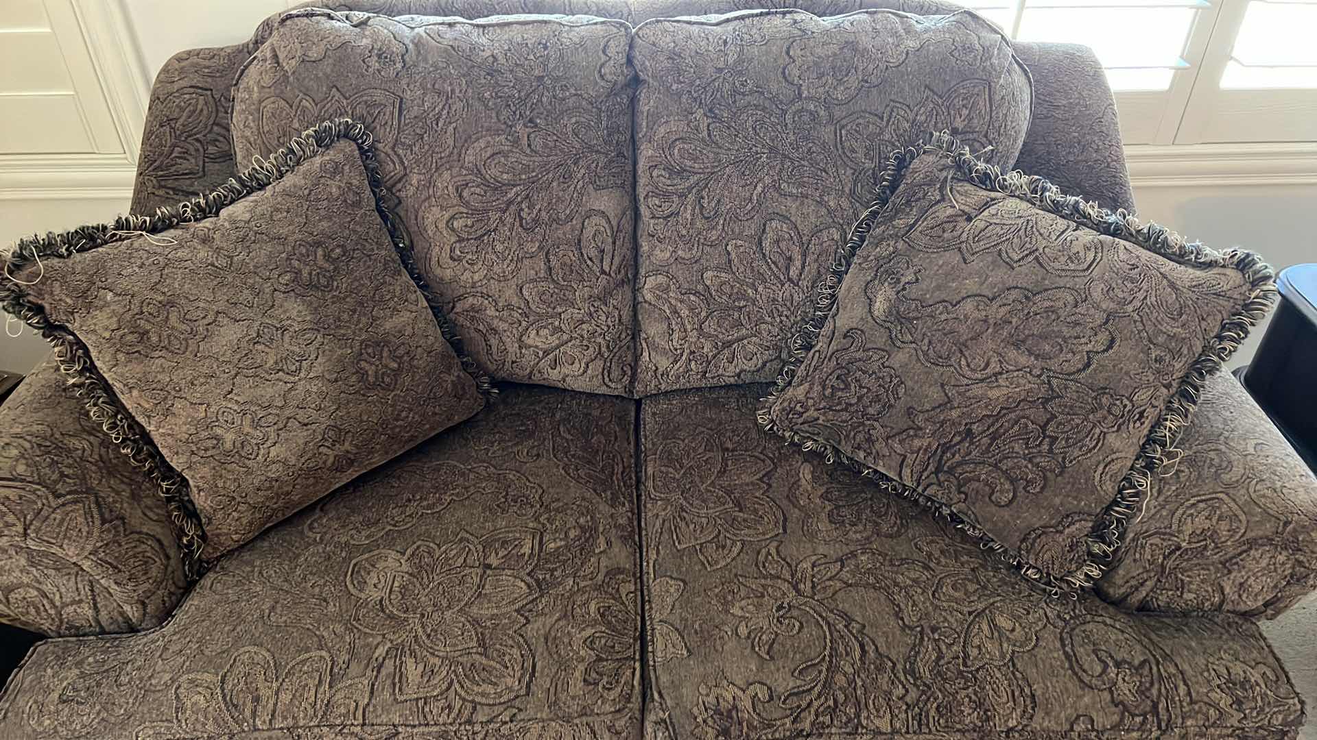 Photo 1 of ASHLEY FURNITURE VICTORIAN STYLE TAPESTRY LOVE SEAT W 2-ACCENT PILLOWS 64” x 35” H35”