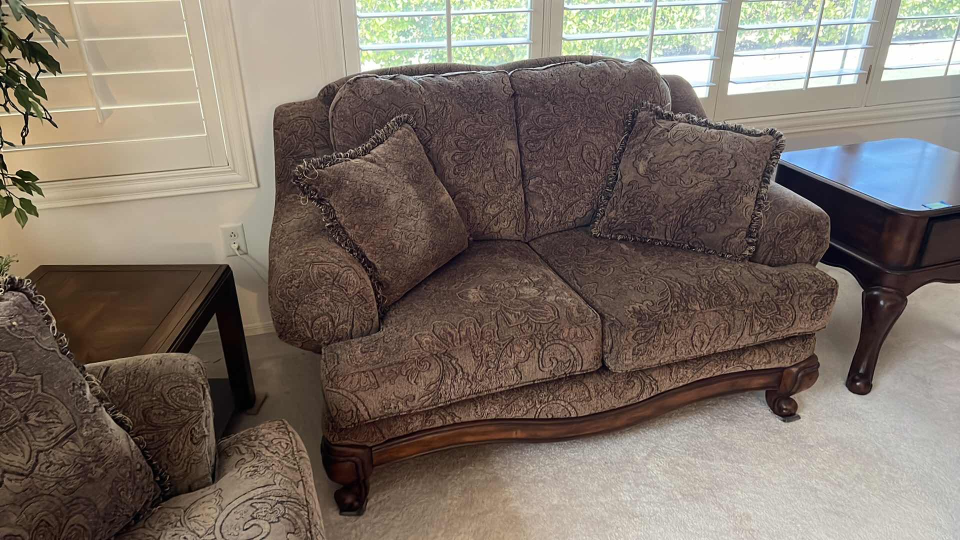 Photo 1 of ASHLEY FURNITURE VICTORIAN STYLE TAPESTRY LOVE SEAT W 2-ACCENT PILLOWS 64” x 35” H35”