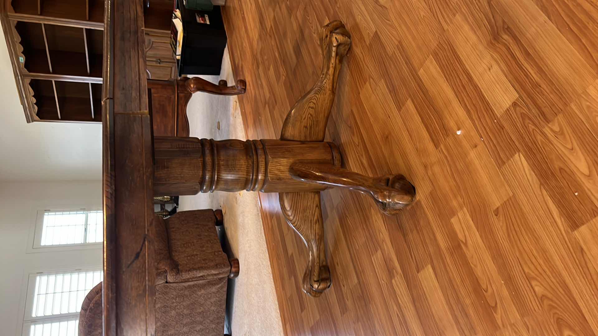 Photo 1 of OAK PEDESTAL DINING TABLE W ONE  INSERT (TOTAL SIZE W INSERT = 59” x 42”) MATCHING CHAIRS SOLD SEPARATELY