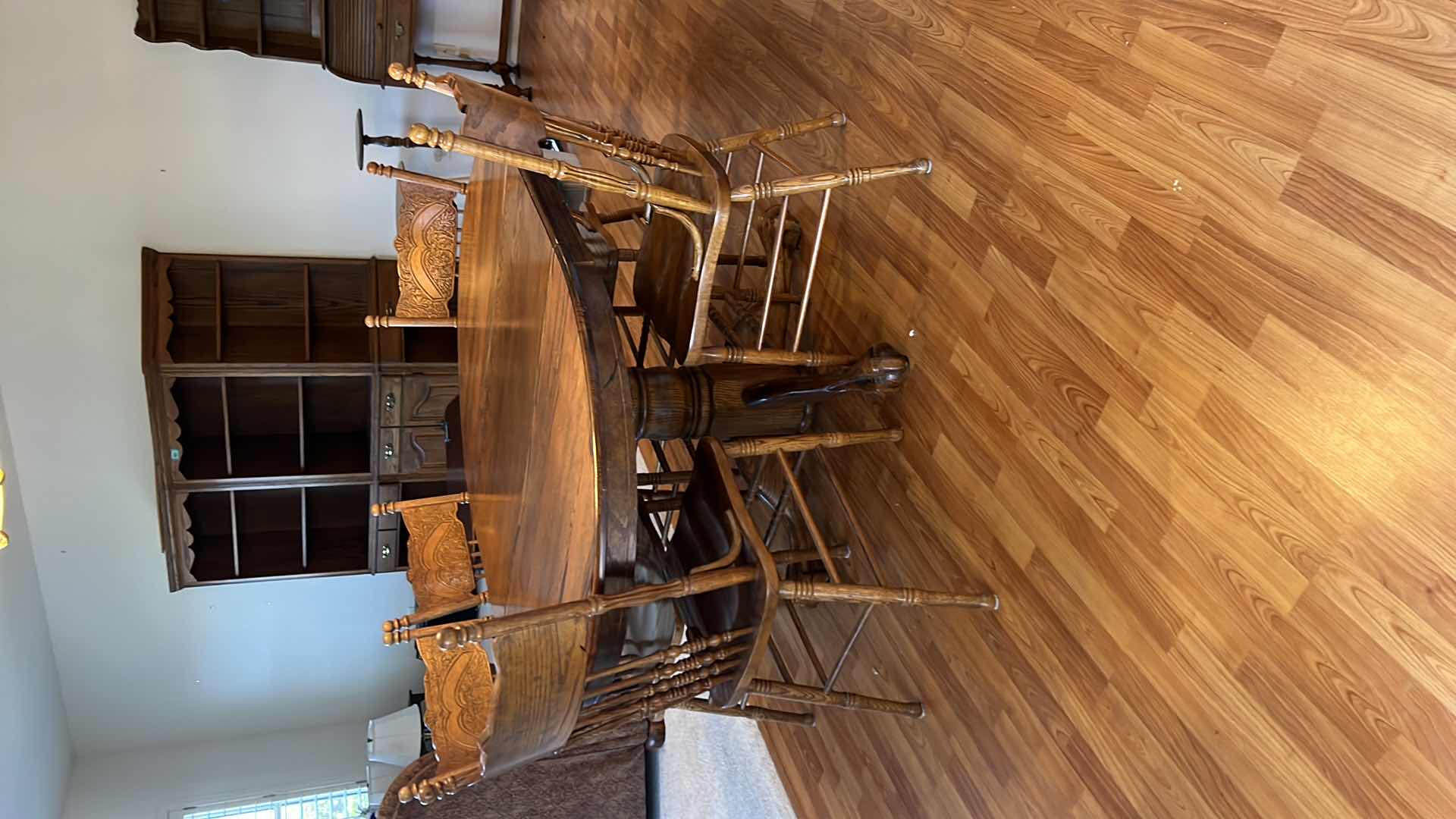 Photo 1 of OAK PEDESTAL DINING TABLE W ONE  INSERT (TOTAL SIZE W INSERT = 59” x 42”) MATCHING CHAIRS SOLD SEPARATELY