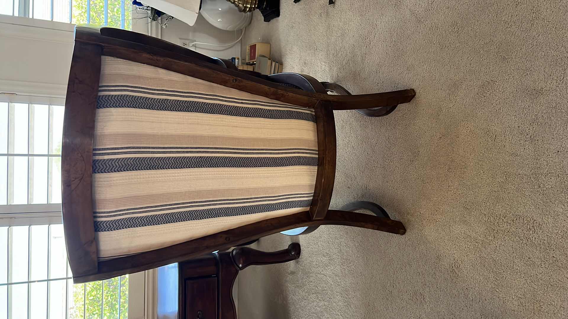 Photo 1 of VINTAGE RATTAN W WOOD WING BACK CHAIR W FABRIC SEAT/BACK