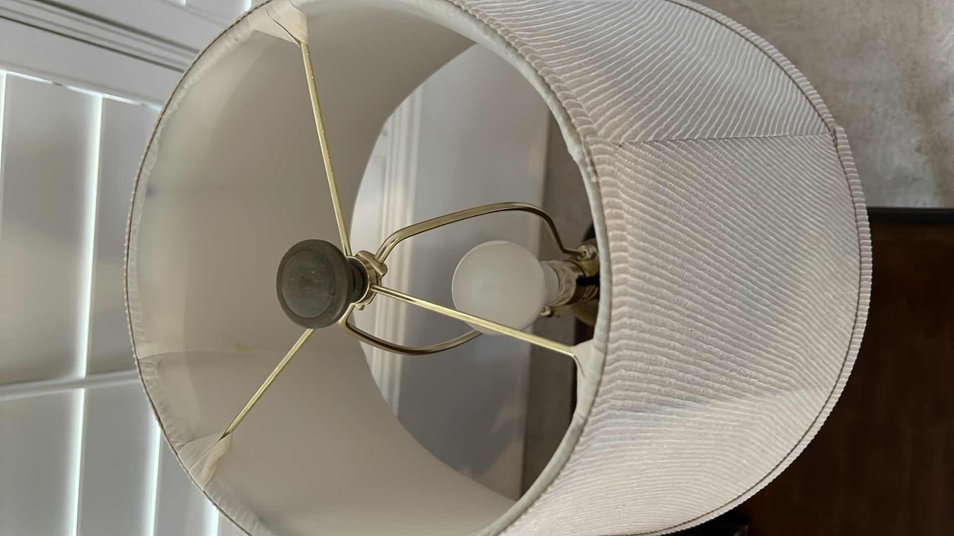 Photo 1 of 2-VINTAGE BRASS W WOOD TABLE LAMPS H33”