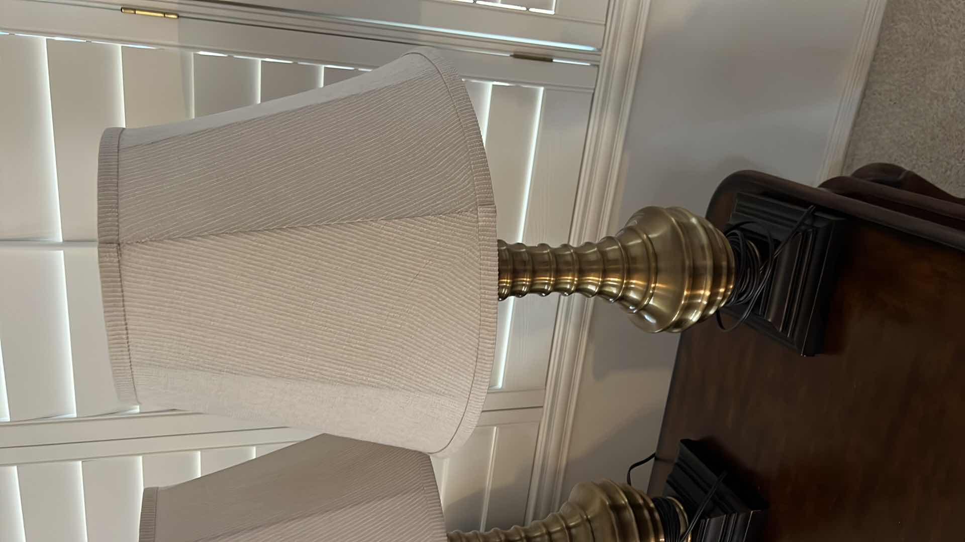 Photo 1 of 2-VINTAGE BRASS W WOOD TABLE LAMPS H33”