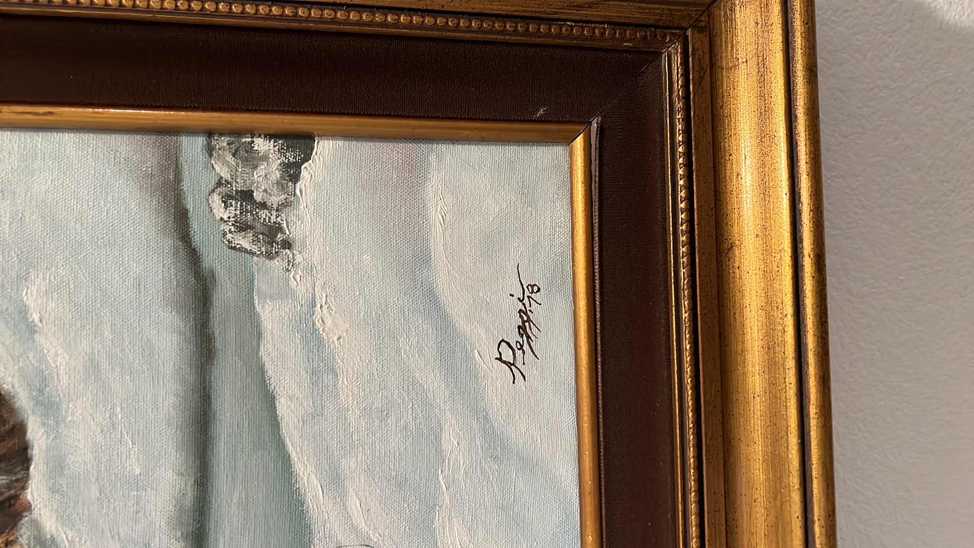 Photo 1 of 1978 GOLD FRAMED CUSTOM ARTIST SIGNED “CABIN IN THE SNOW” CANVAS OIL PAINTING 31” x 25”