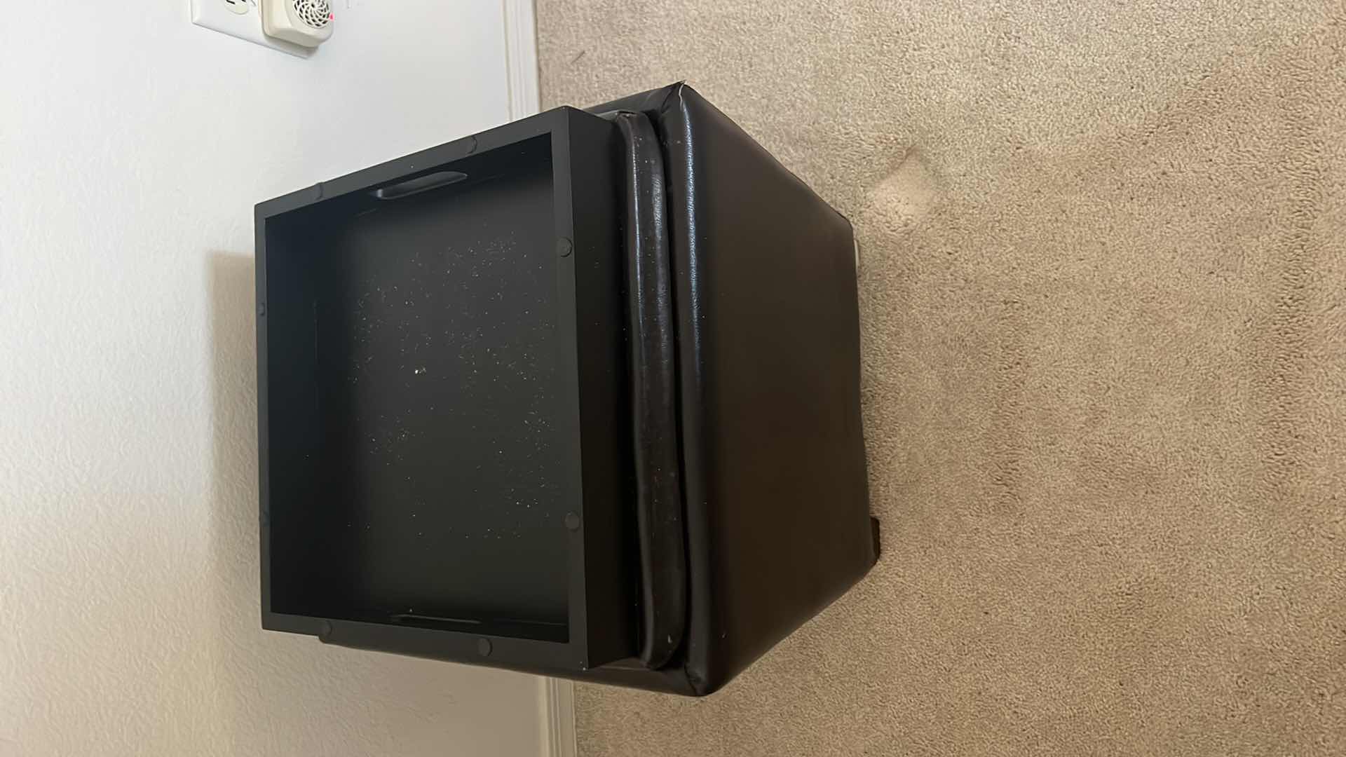 Photo 1 of 2 PCS- BLACK LEATHER STACKABLE OTTOMANS 16” x 16” H16”