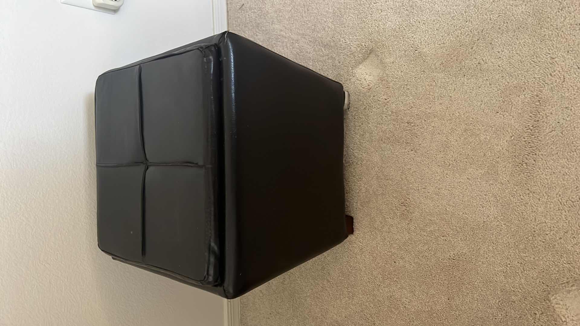 Photo 1 of 2 PCS- BLACK LEATHER STACKABLE OTTOMANS 16” x 16” H16”